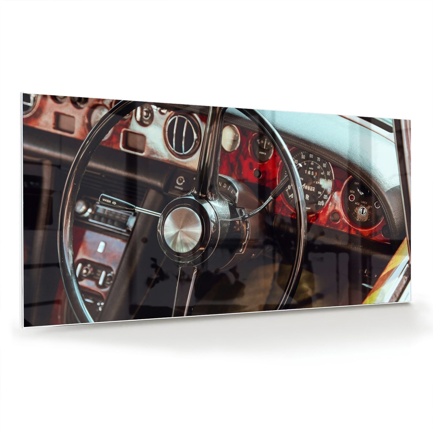 Retro-Auto-Glasbild mit Armaturenbrett für Liebhaber – Glasbild aus Sicherheitsglas, Größe 70x70_rond