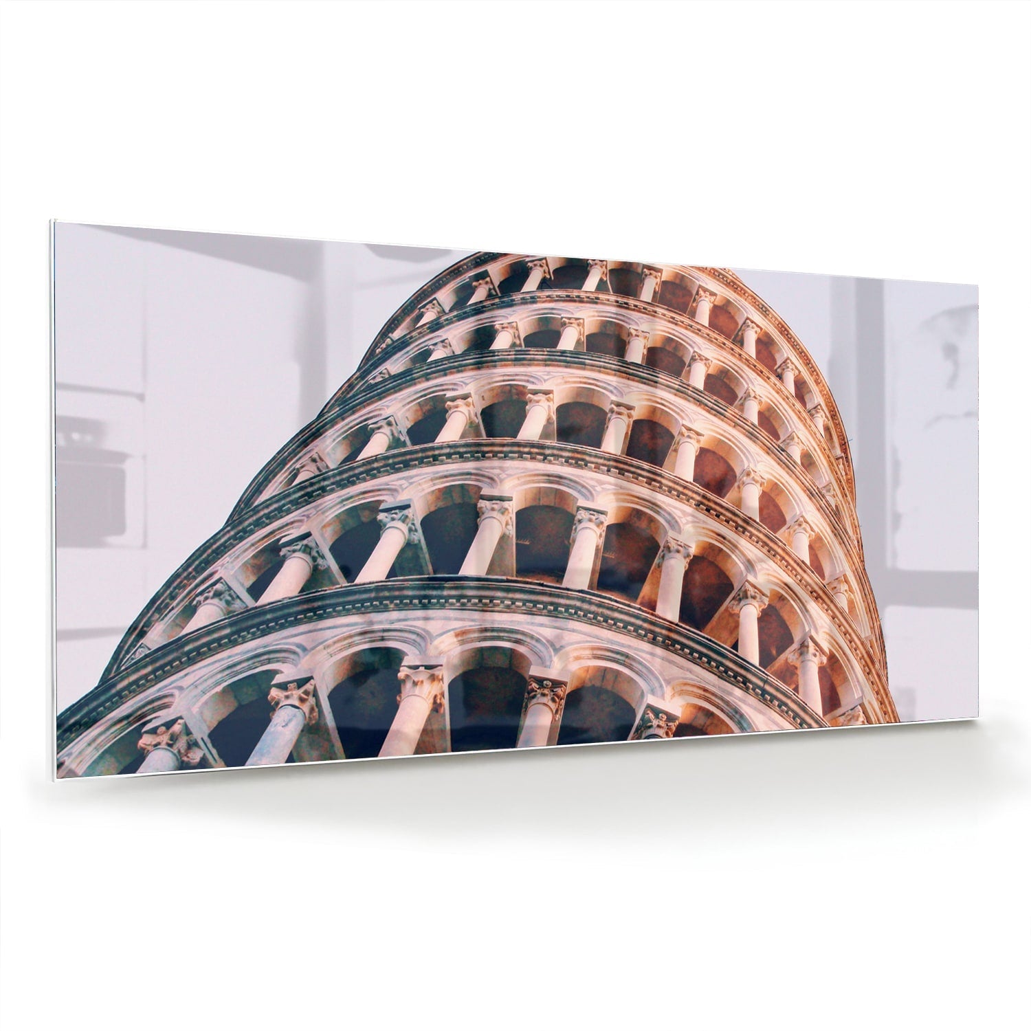 Glasbild mit dem Schiefen Turm von Pisa – Glasbild aus Sicherheitsglas, Größe 70x70_rond