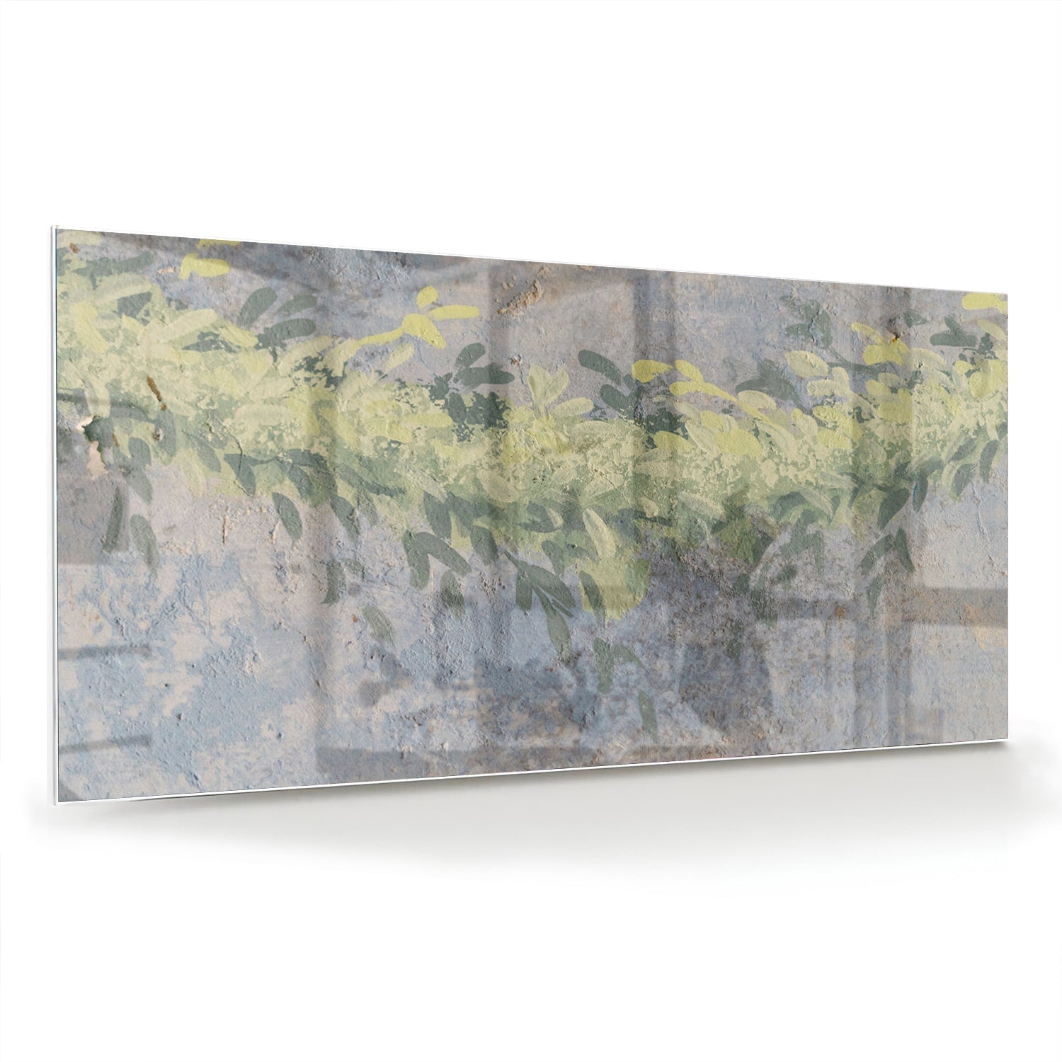 Fröhliches Glasbild mit gelben Blumen – Glasbild aus Sicherheitsglas, Größe 70x70_rond