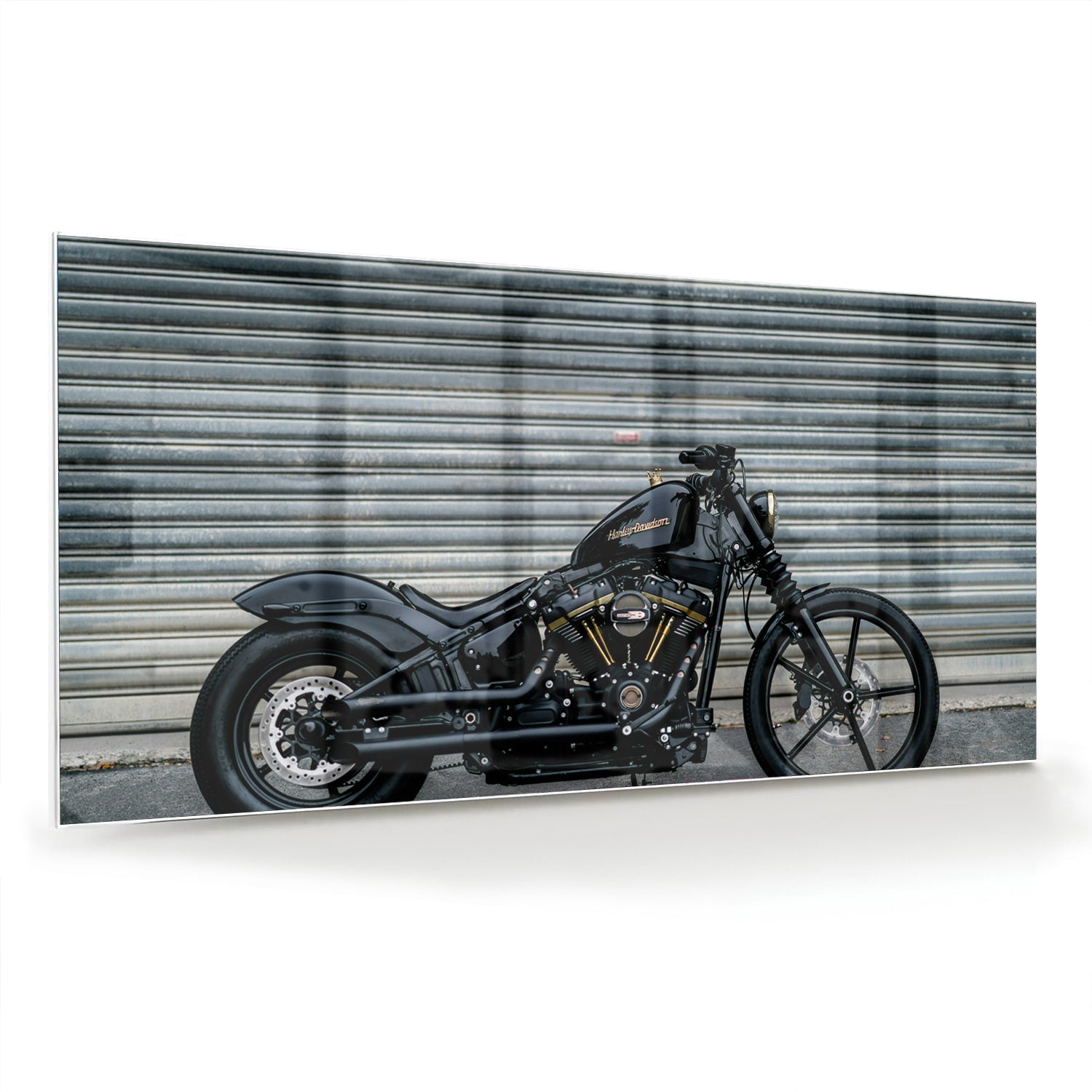 Stilvolles Glasbild mit einem Motorrad – Glasbild aus Sicherheitsglas, Größe 70x70_rond