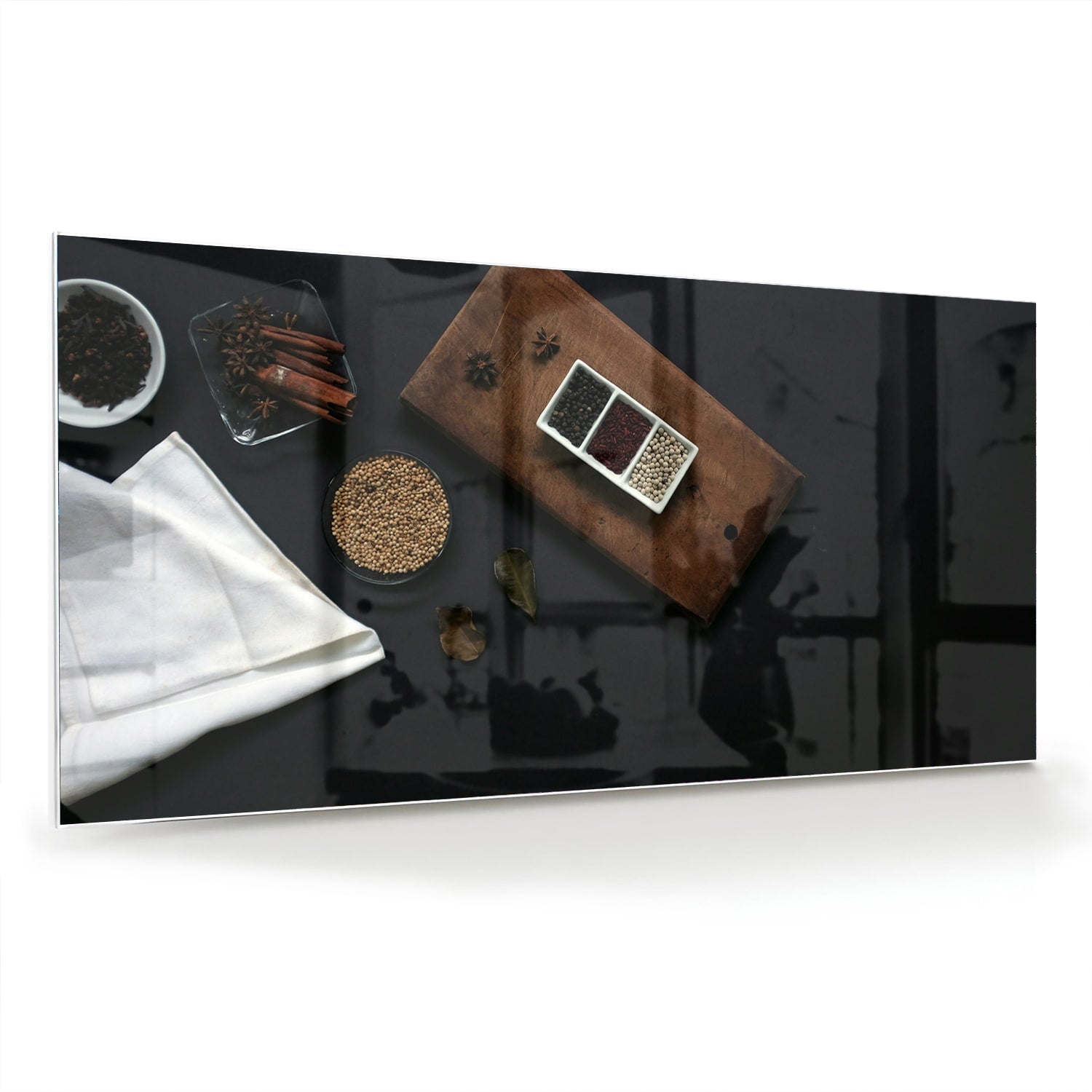 Modernes Glasbild mit Kaffee und Notizen – Glasbild aus Sicherheitsglas, Größe 70x70_rond