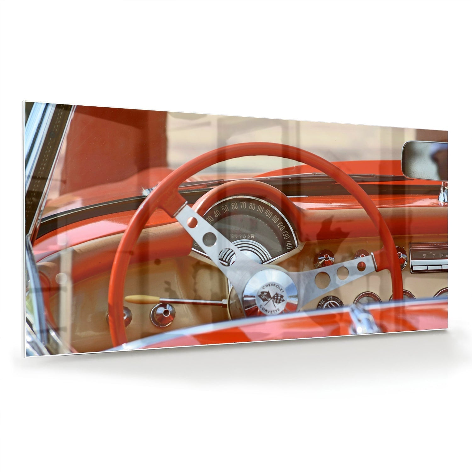 Retro-Auto-Glasbild für stilvolle Innenräume – Glasbild aus Sicherheitsglas, Größe 70x70_rond