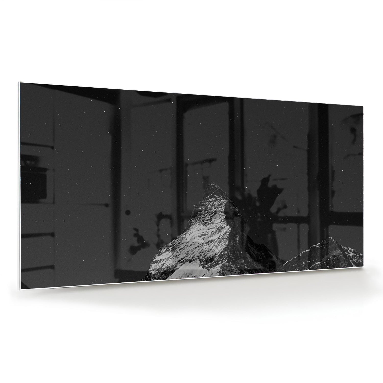 Schwarz-Weiß Glasbild mit Berglandschaft – Glasbild aus Sicherheitsglas, Größe 70x70_rond