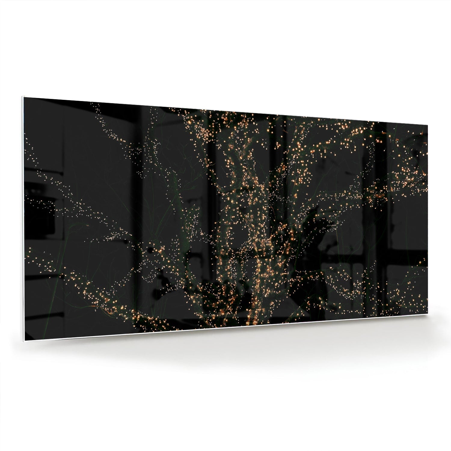 Glasbild mit goldenen Ästen auf schwarzem Hintergrund – Glasbild aus Sicherheitsglas, Größe 70x70_rond