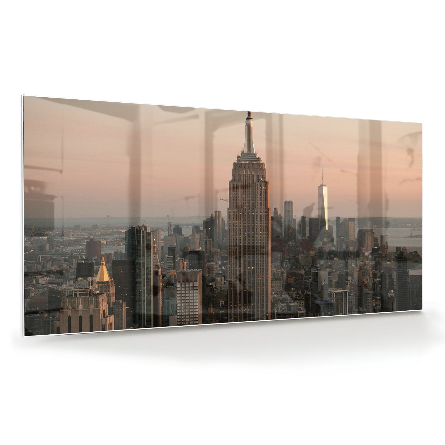 Glasbild mit dem Empire State Building – Glasbild aus Sicherheitsglas, Größe 70x70_rond