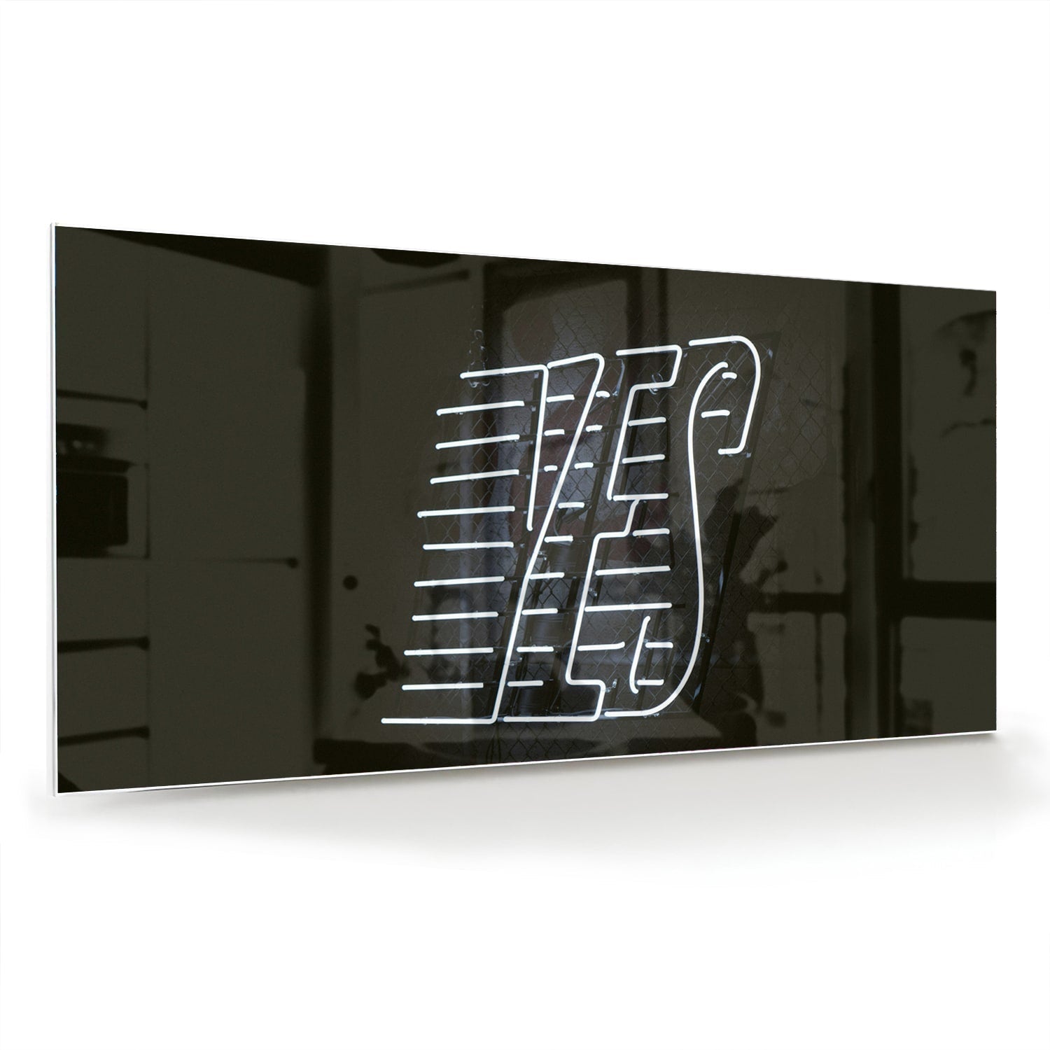 Glasbild mit 'YES' Schriftzug in modernem Design – Glasbild aus Sicherheitsglas, Größe 70x70_rond