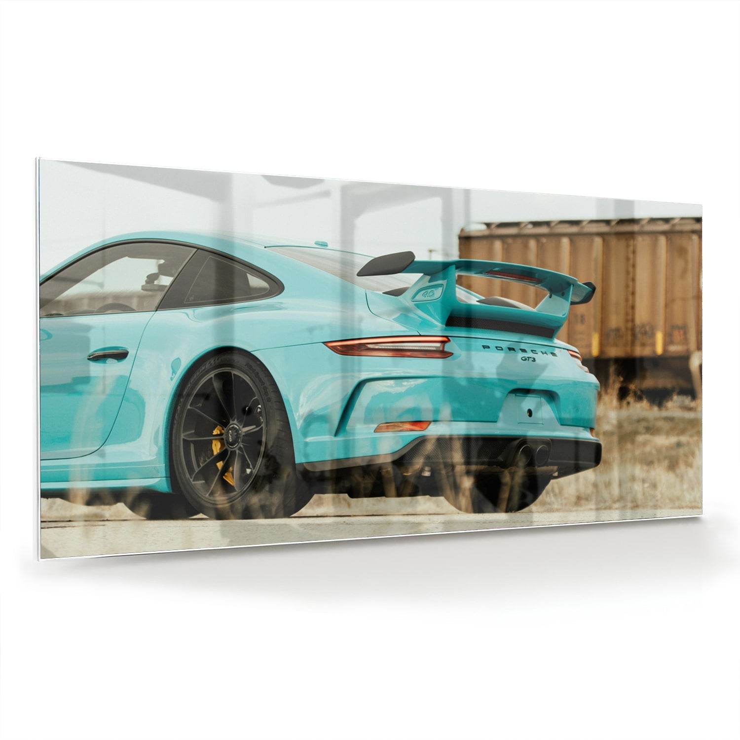 Stilvolles Glasbild mit einem Sportwagen – Glasbild aus Sicherheitsglas, Größe 70x70_rond