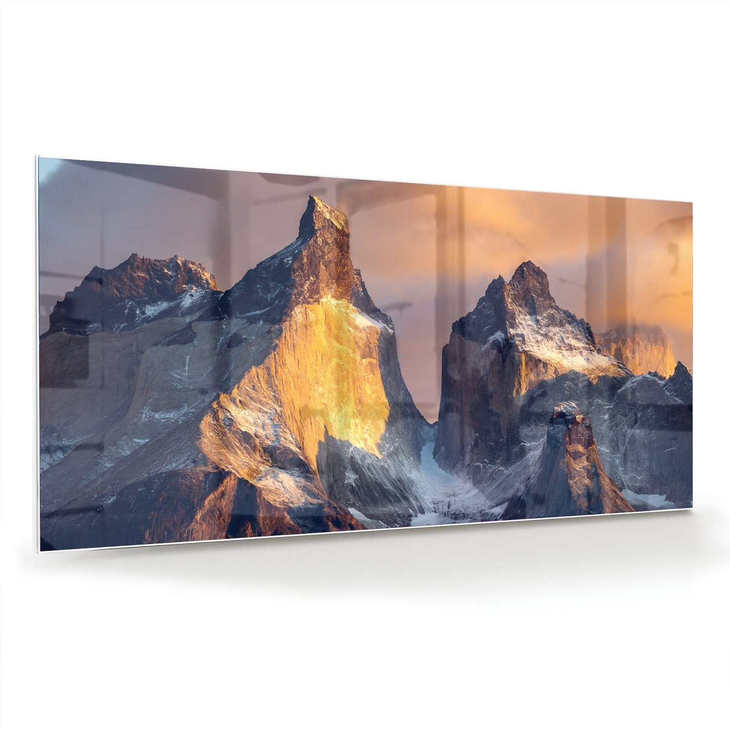 Glasbild mit majestätischen Bergen – Glasbild aus Sicherheitsglas, Größe 70x70_rond