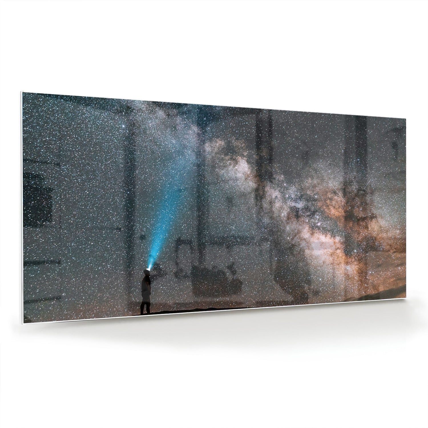 Glasbild Sternenhimmel mit Lichtstrahl – Glasbild aus Sicherheitsglas, Größe 70x70_rond