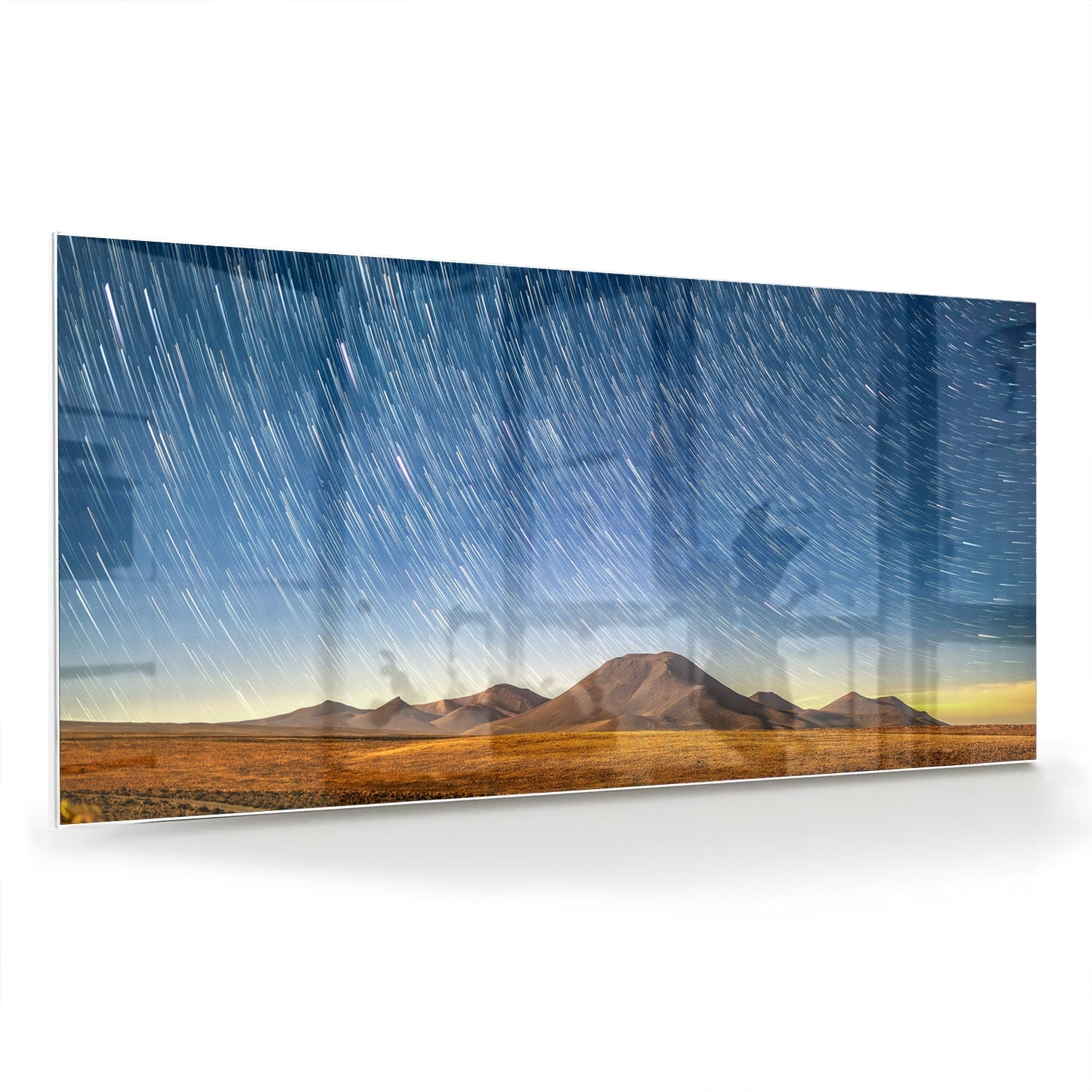 Glasbild mit Sternenhimmel über den Bergen – Glasbild aus Sicherheitsglas, Größe 70x70_rond