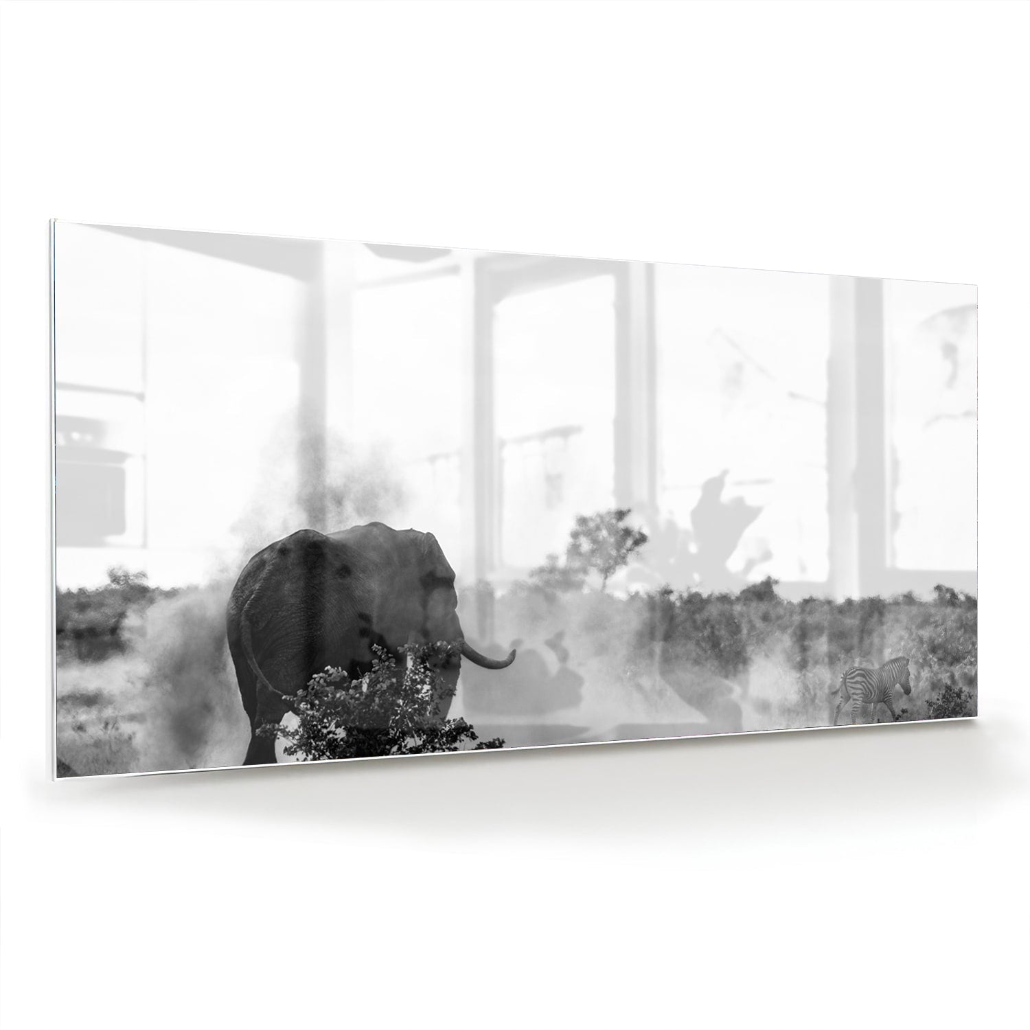 Elegantes Schwarz-Weiß-Glasbild mit einem Elefanten – Glasbild aus Sicherheitsglas, Größe 70x70_rond