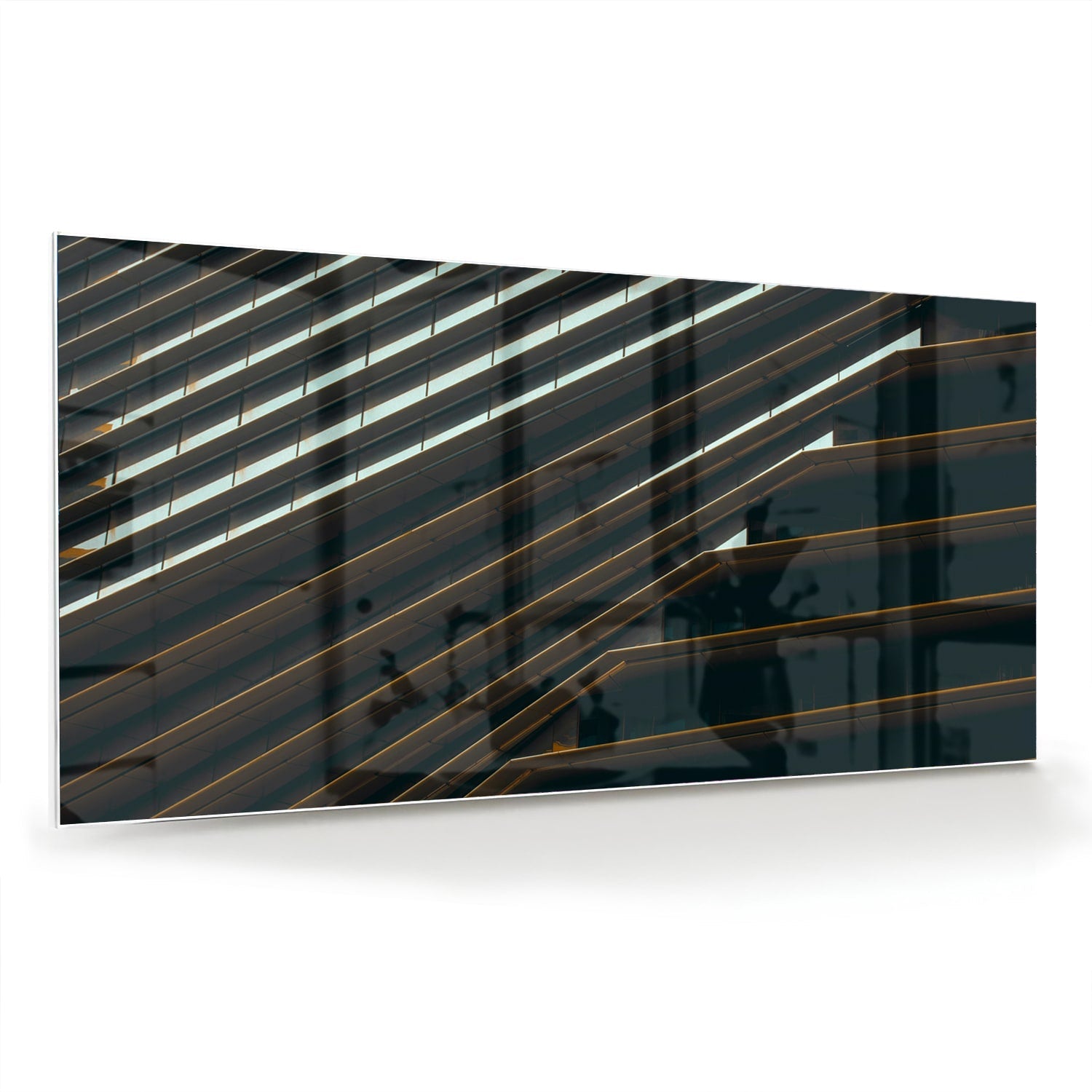 Modernes Glasbild mit schwarzen Linien und Licht – Glasbild aus Sicherheitsglas, Größe 70x70_rond