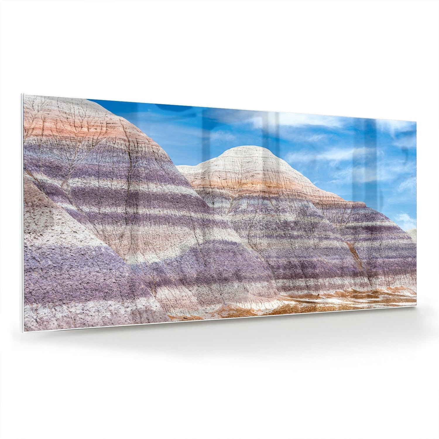 Wunderschönes Glasbild mit Bergen und Himmel – Glasbild aus Sicherheitsglas, Größe 70x70_rond