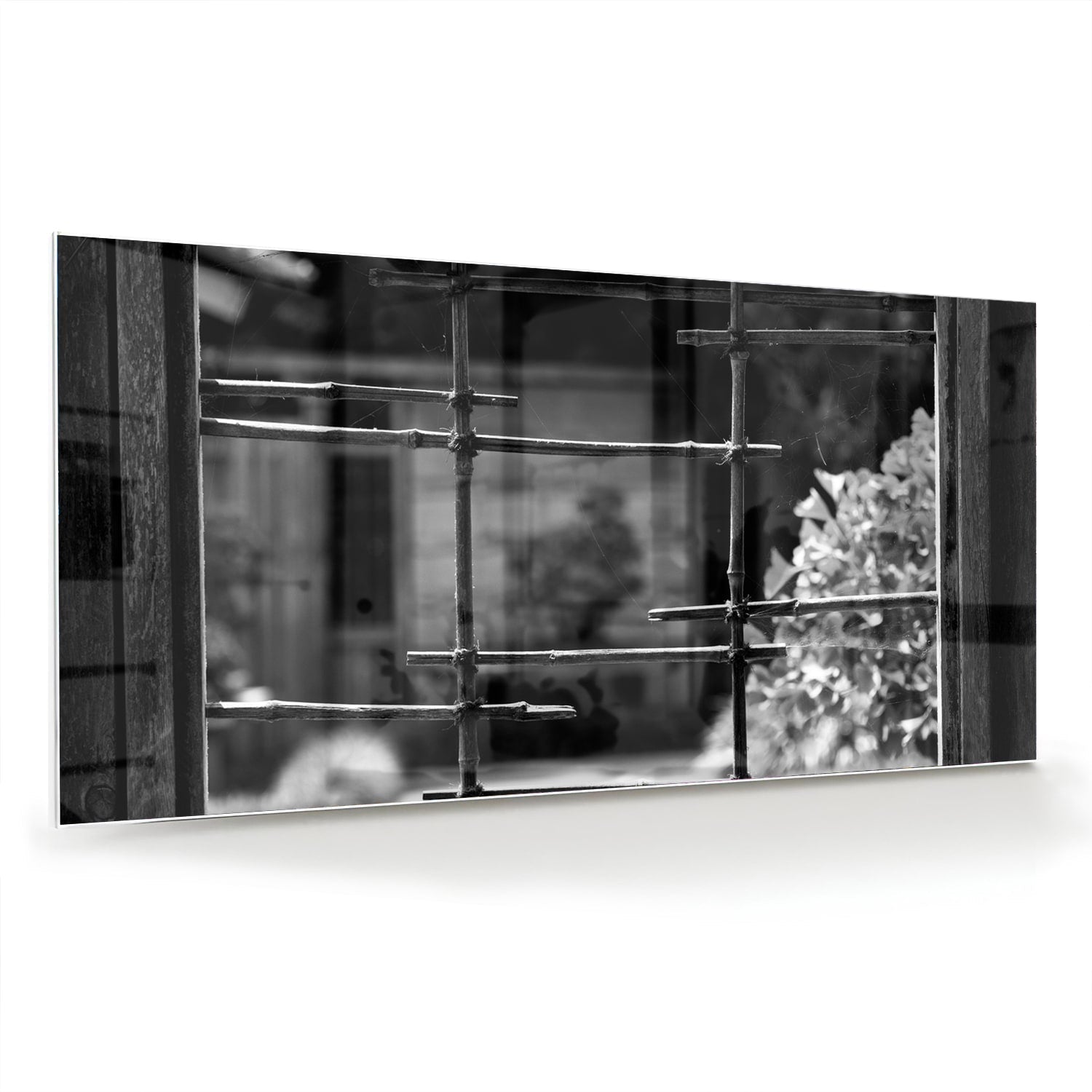 Modernes Glasbild mit Fensterblick – Glasbild aus Sicherheitsglas, Größe 70x70_rond
