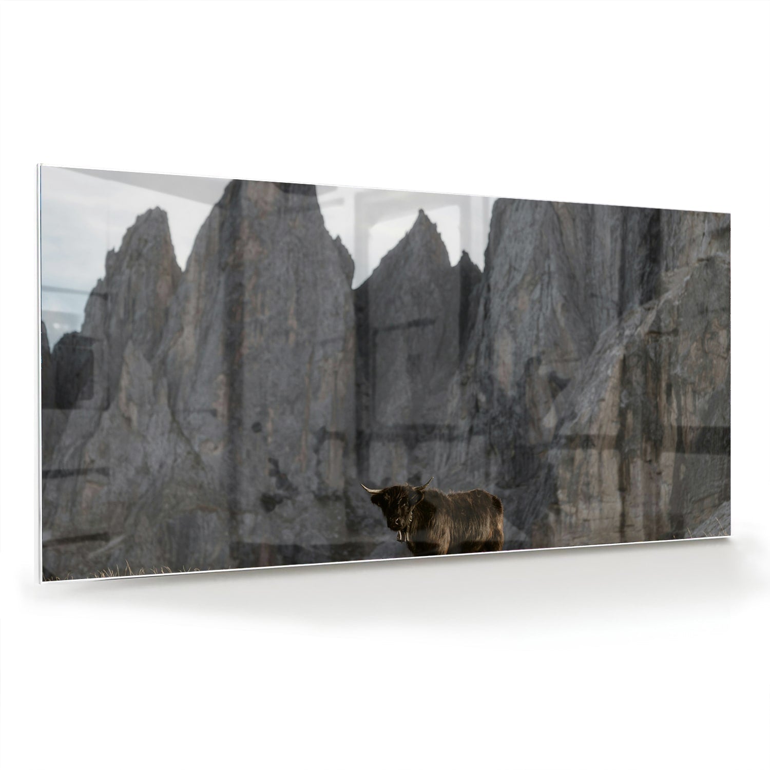 Glasbild mit majestätischen Bergen – Glasbild aus Sicherheitsglas, Größe 70x70_rond