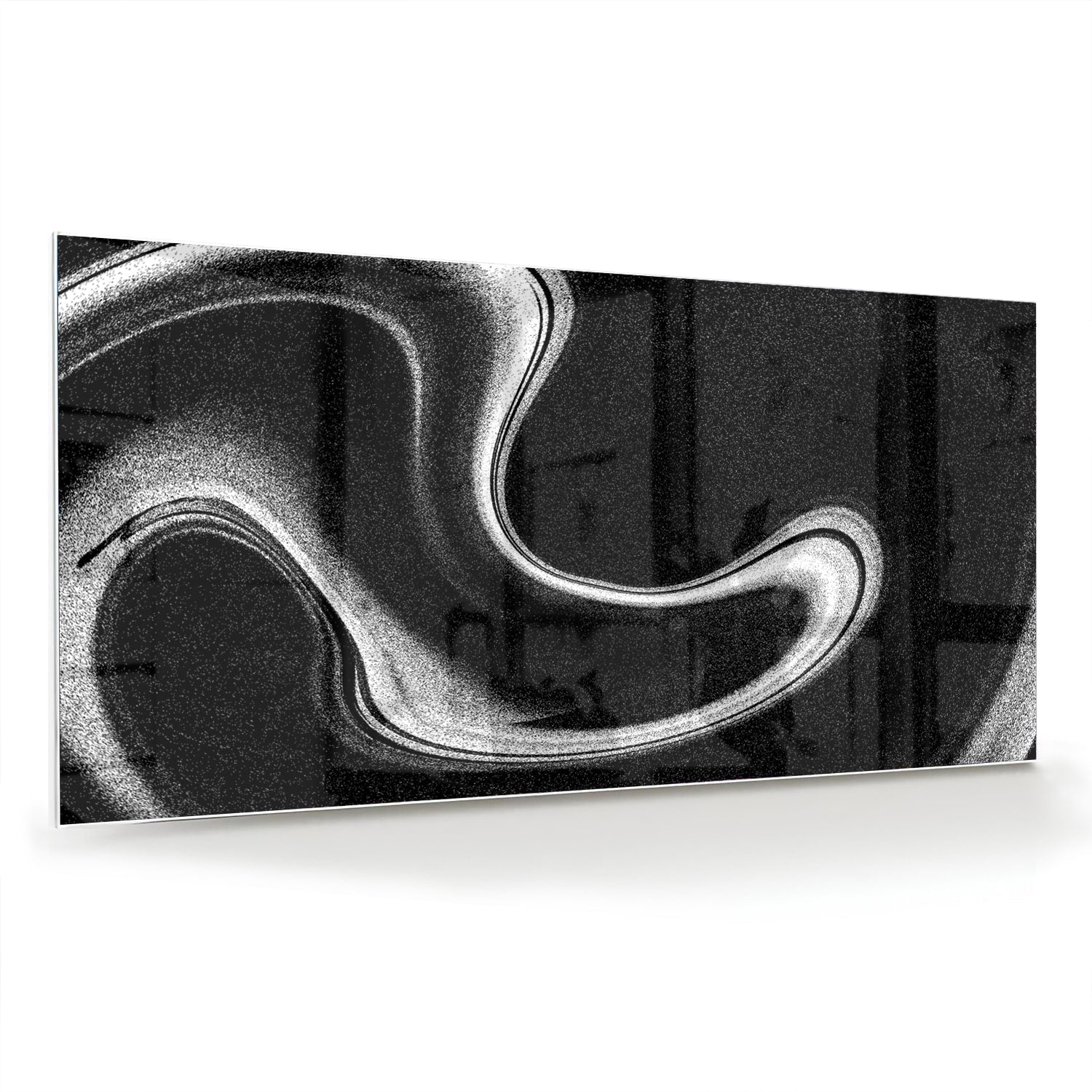 Schwarz-Weiß-Glasbild mit wellenförmigen Linien – Glasbild aus Sicherheitsglas, Größe 70x70_rond