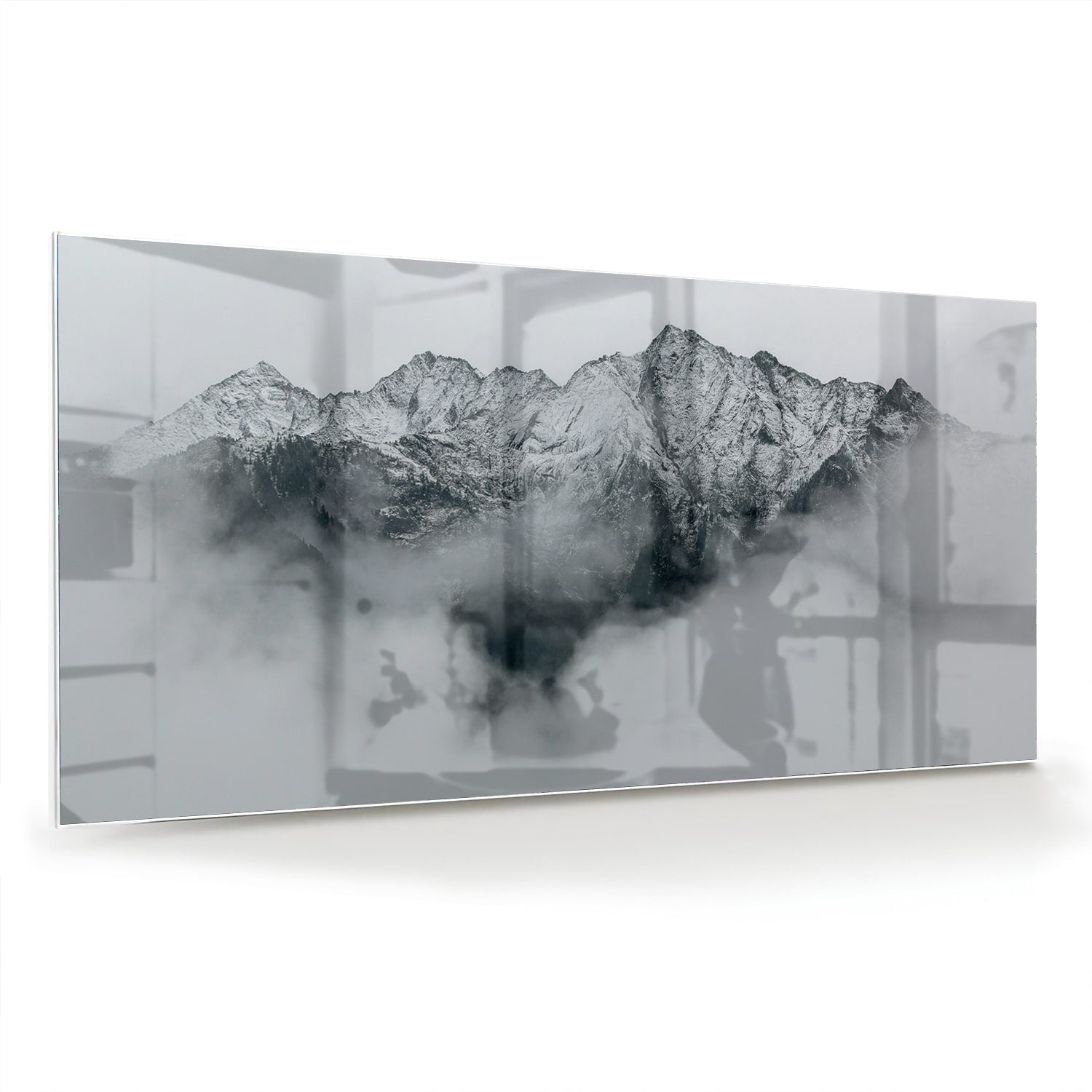 Elegantes Glasbild mit Bergen in Schwarz-Weiß – Glasbild aus Sicherheitsglas, Größe 70x70_rond