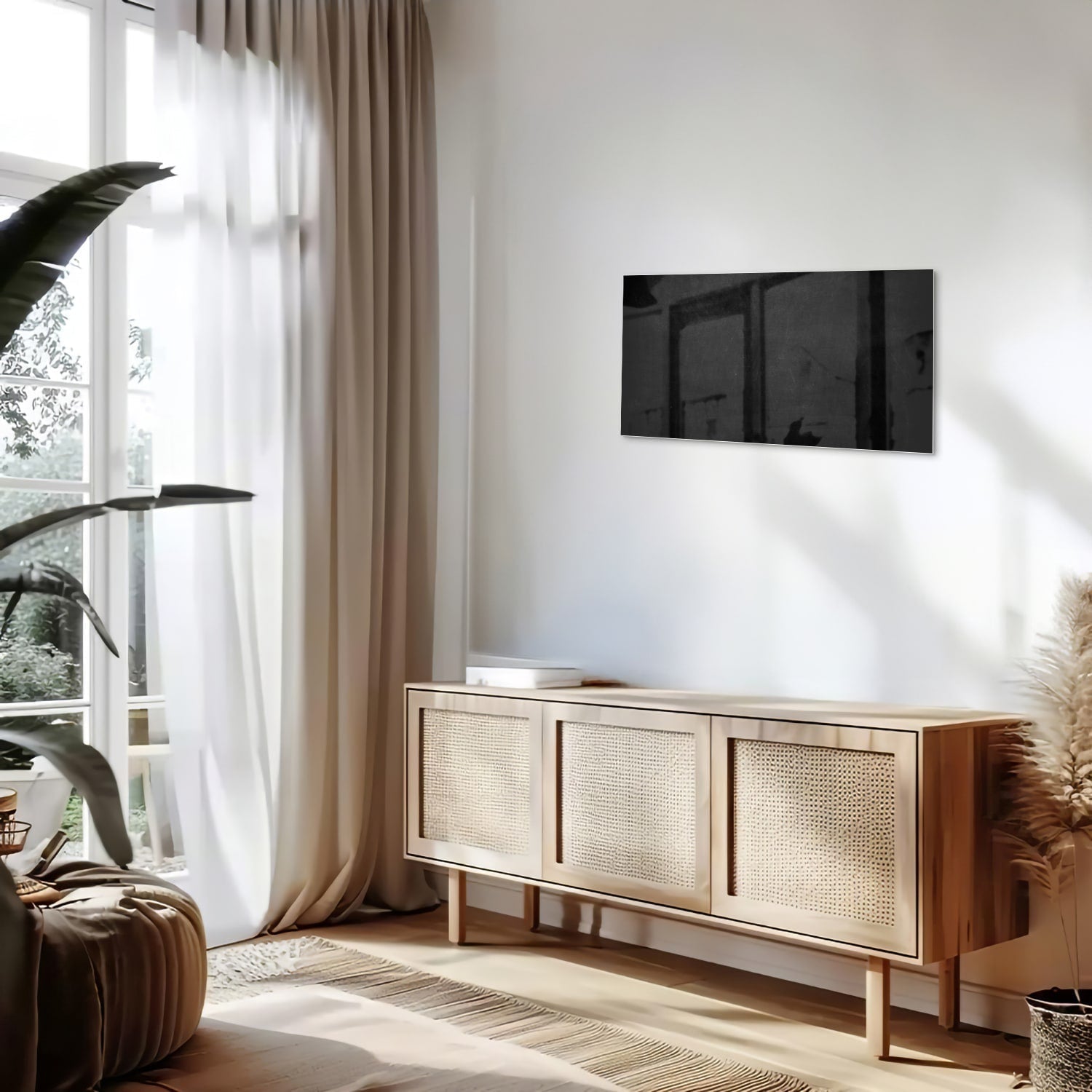 Elegantes schwarzes Glasbild für stilvolle Innenräume – Glasbild aus Sicherheitsglas, Größe 100x50