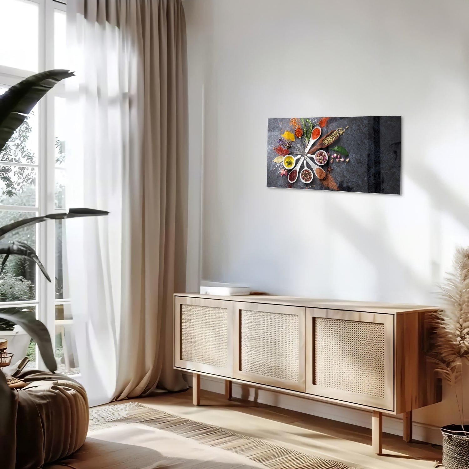 Glasbild mit farbenfrohen Gewürzen – Glasbild aus Sicherheitsglas, Größe 100x50