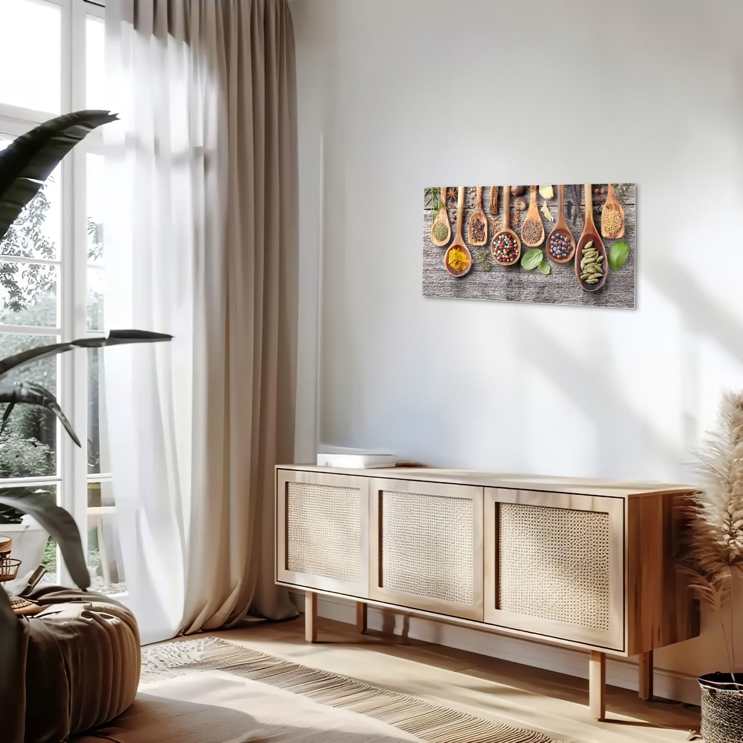Glasbild mit natürlichen Rezepten im Löffel-Design – Glasbild aus Sicherheitsglas, Größe 100x50