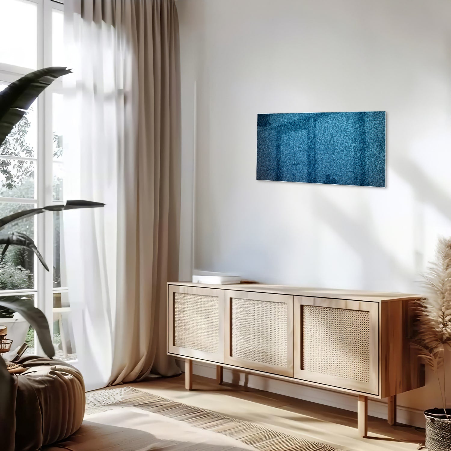 Blaues Glasbild mit Reflexionseffekt – Glasbild aus Sicherheitsglas, Größe 100x50