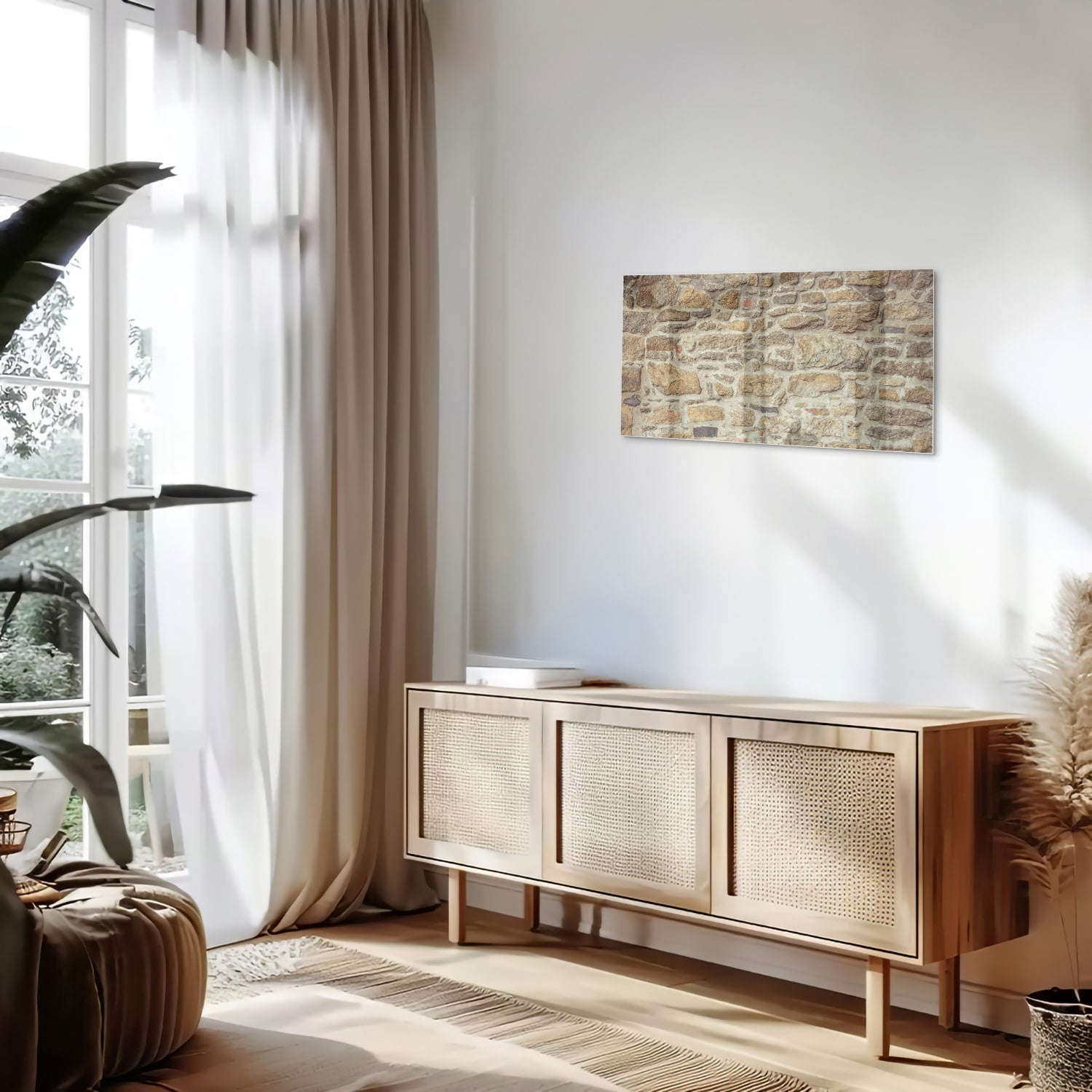 Glasbild mit rustikaler Steinwand – Glasbild aus Sicherheitsglas, Größe 100x50