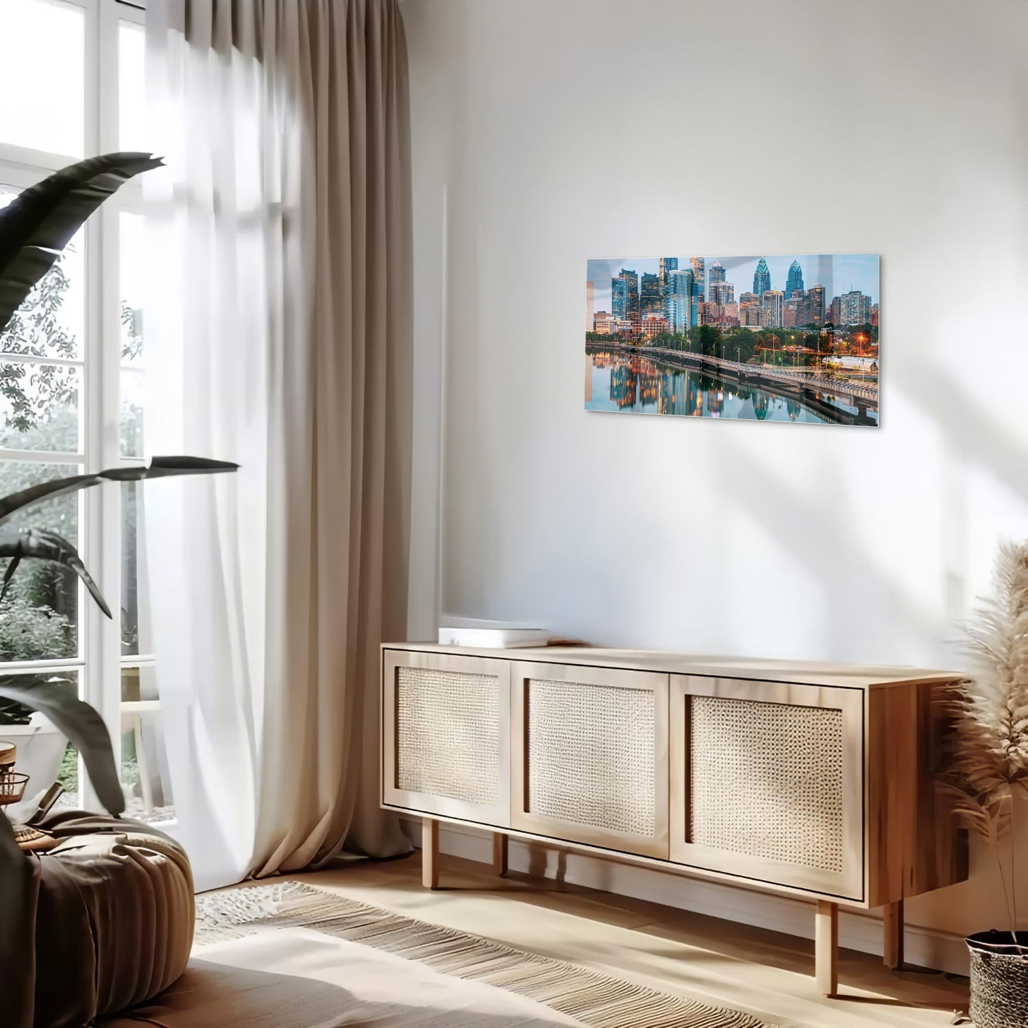 Modernes Glasbild mit Stadtansicht – Glasbild aus Sicherheitsglas, Größe 100x50