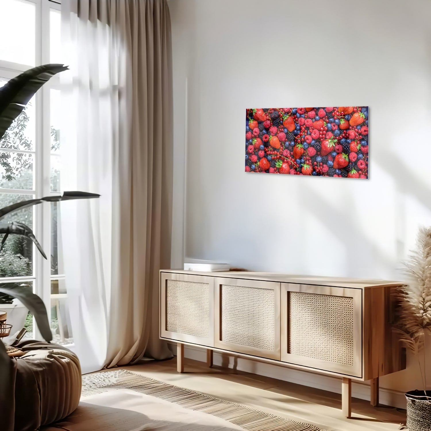 Farbenfrohes Glasbild mit Beeren und Früchten – Glasbild aus Sicherheitsglas, Größe 100x50