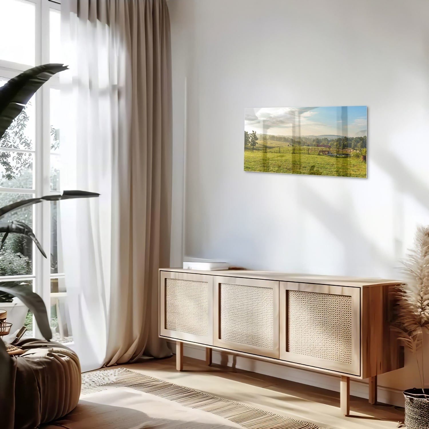 Glasbild mit atemberaubender grüner Wiese – Glasbild aus Sicherheitsglas, Größe 100x50