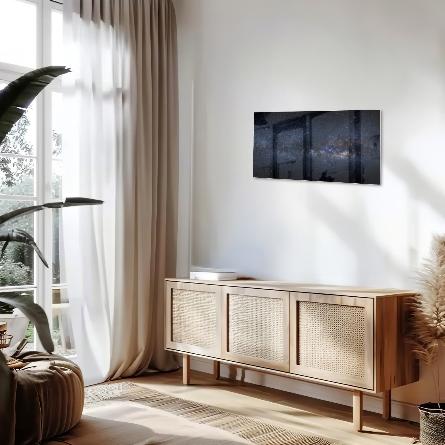 Glasbild mit einem bezaubernden Sternenhimmel – Glasbild aus Sicherheitsglas, Größe 100x50