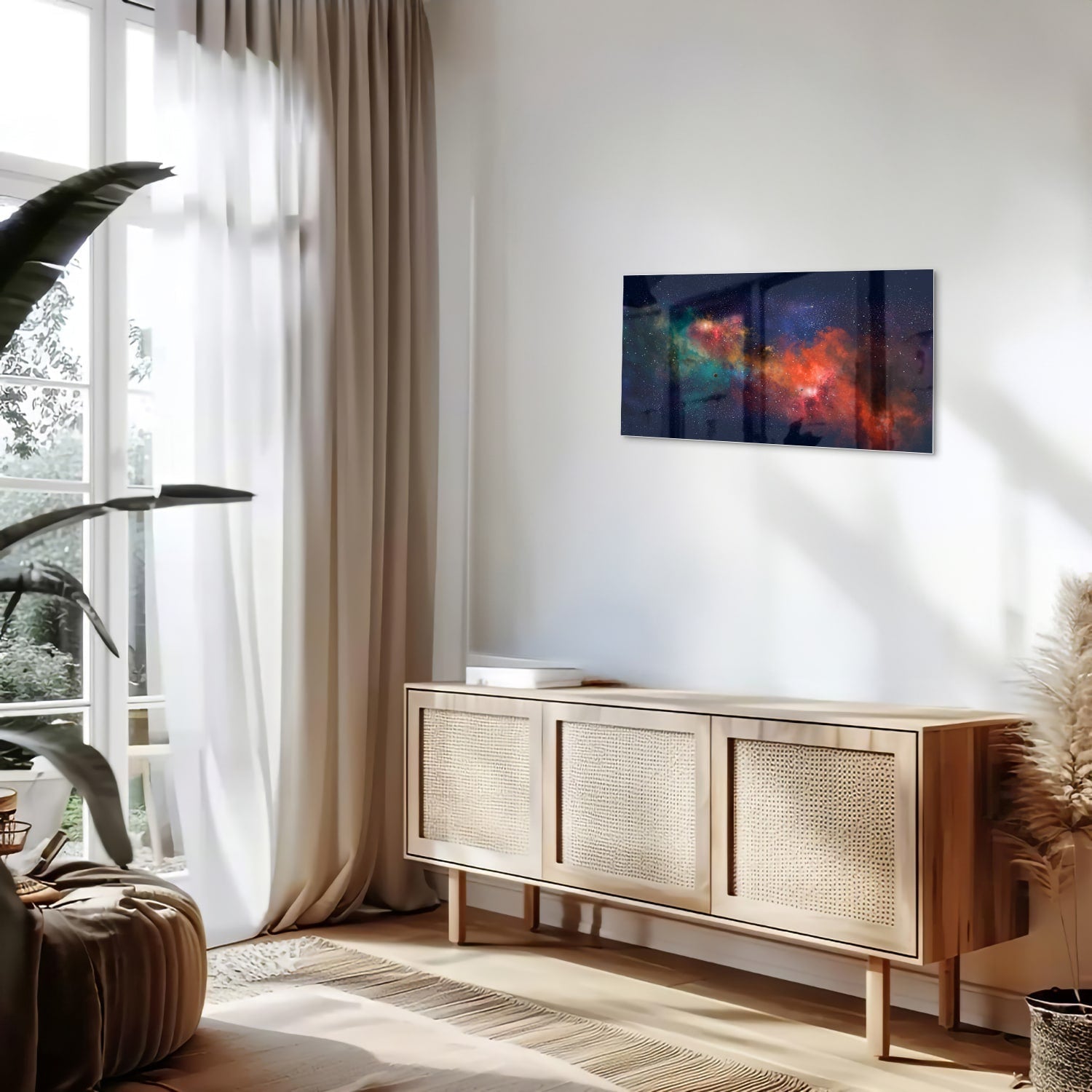 Leuchtendes Glasbild mit Galaxie – Glasbild aus Sicherheitsglas, Größe 100x50