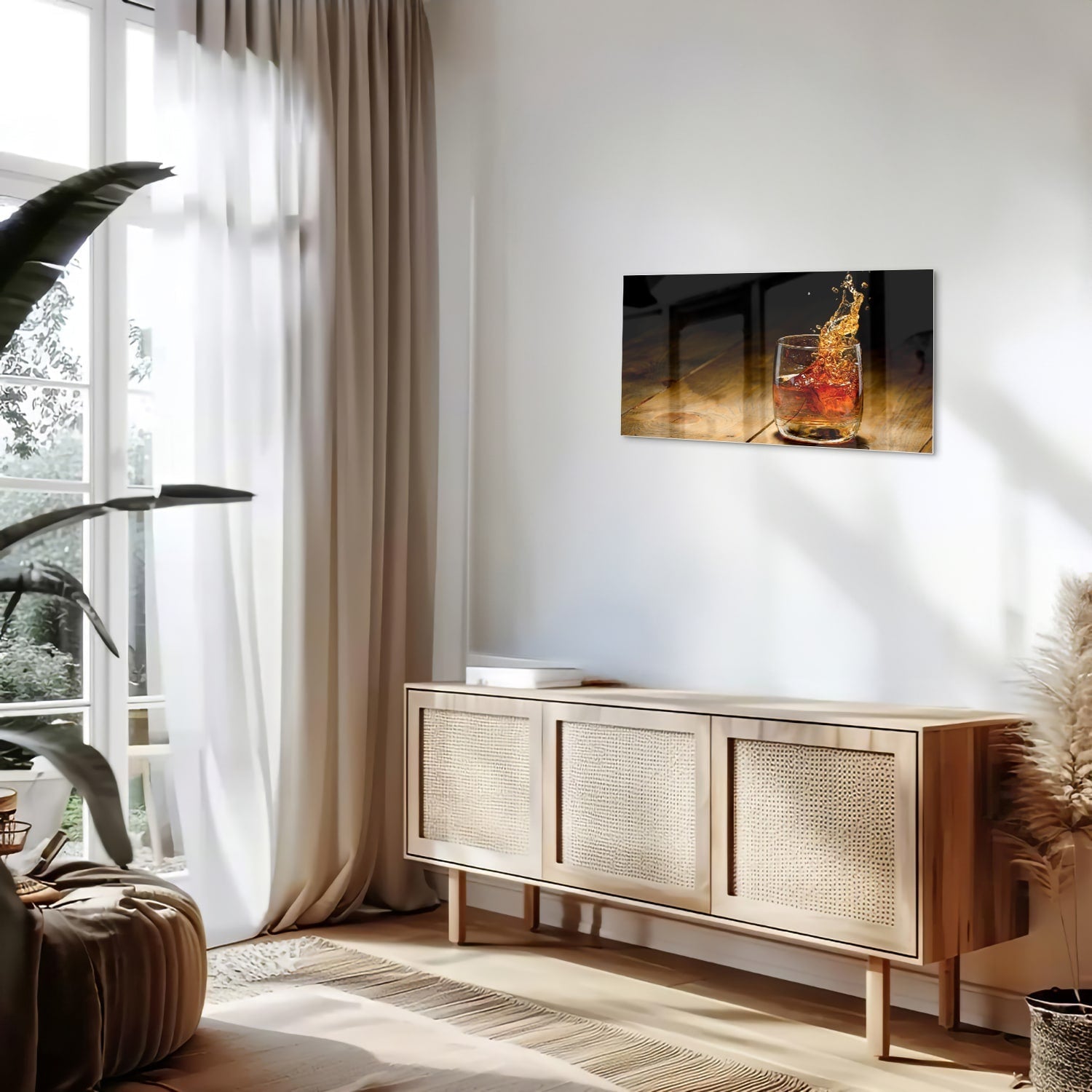 Glasbild mit spritzigem Getränk – Glasbild aus Sicherheitsglas, Größe 100x50