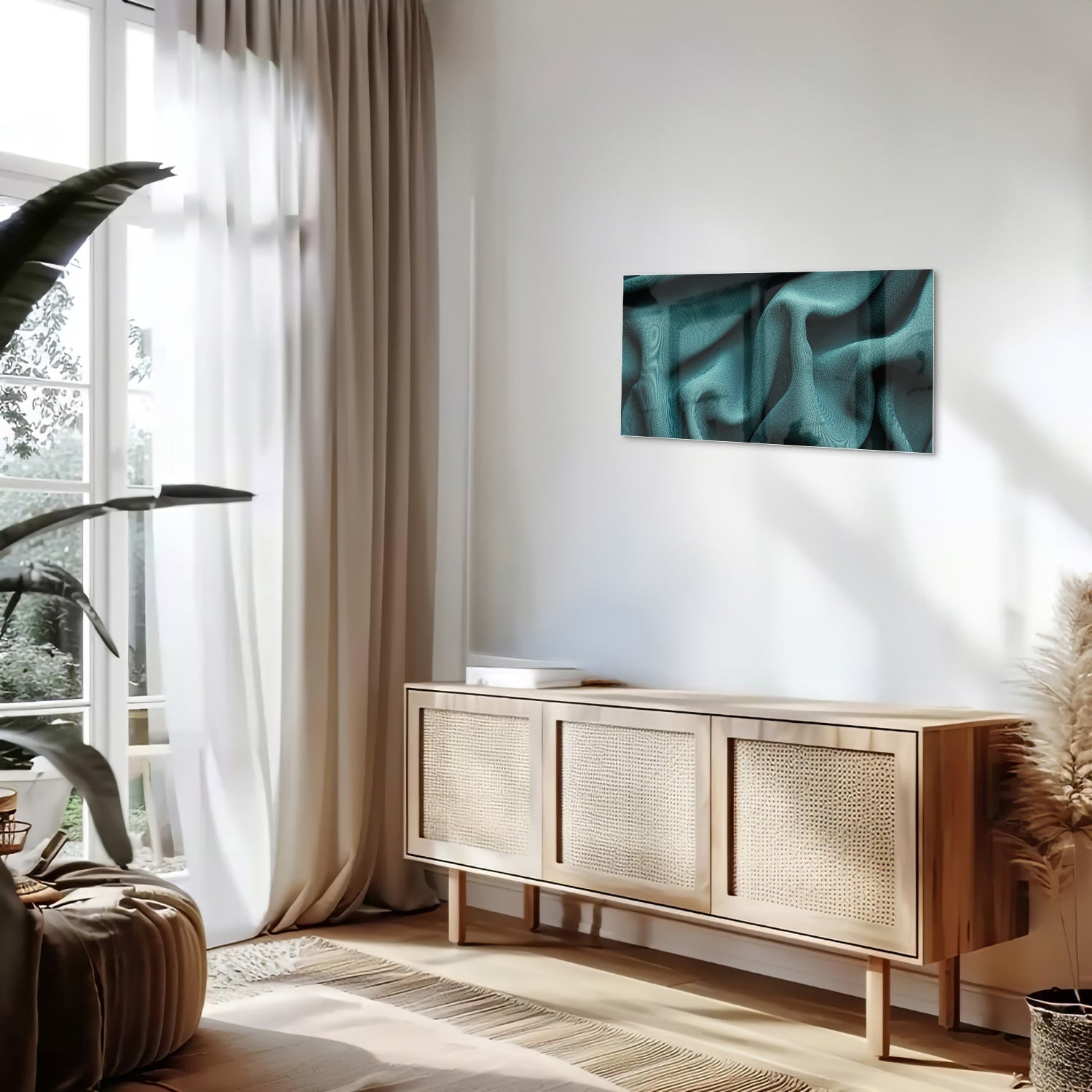 Elegantes Glasbild mit blau-grünem Design – Glasbild aus Sicherheitsglas, Größe 100x50