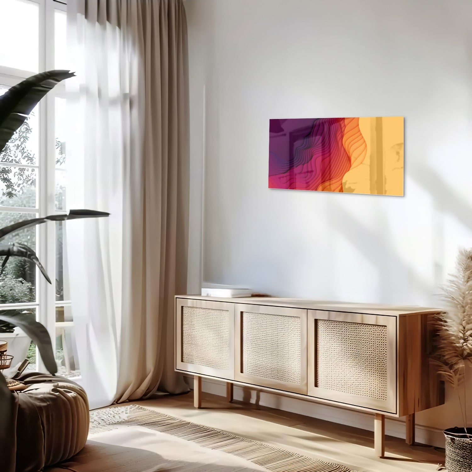 Abstraktes Glasbild mit leuchtenden Farben – Glasbild aus Sicherheitsglas, Größe 100x50