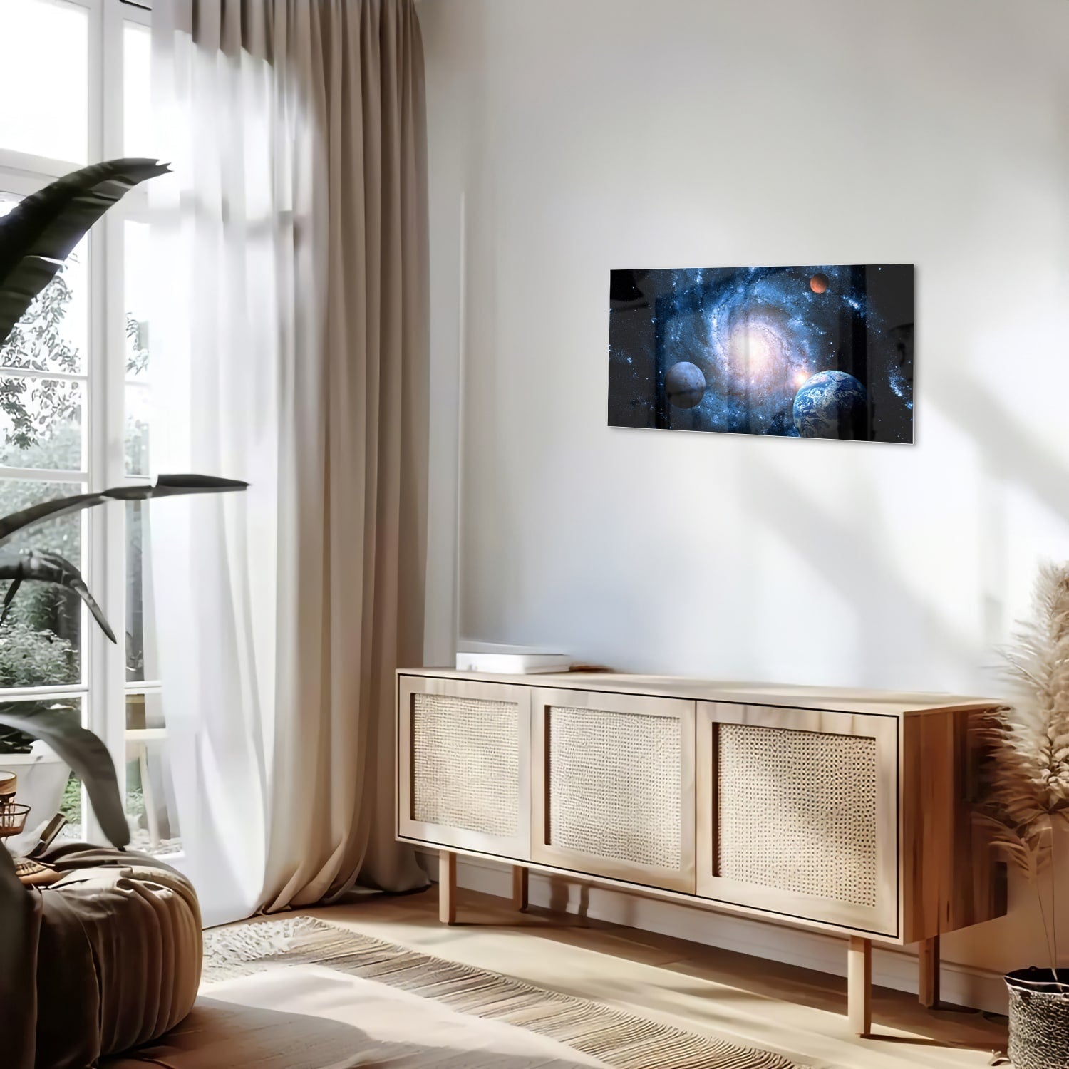 Glasbild mit Weltall und Planeten – Glasbild aus Sicherheitsglas, Größe 100x50