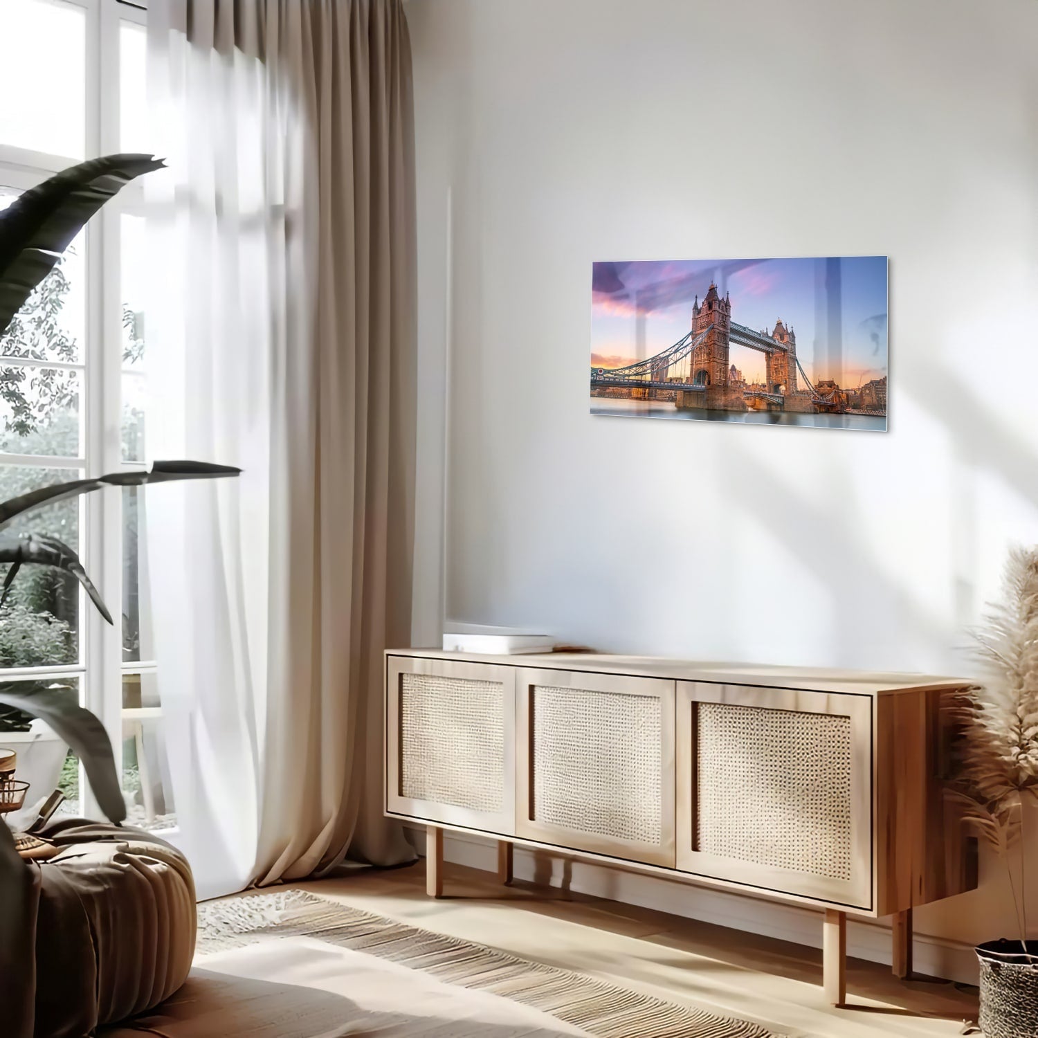 Glasbild mit der Tower Bridge in London – Glasbild aus Sicherheitsglas, Größe 100x50