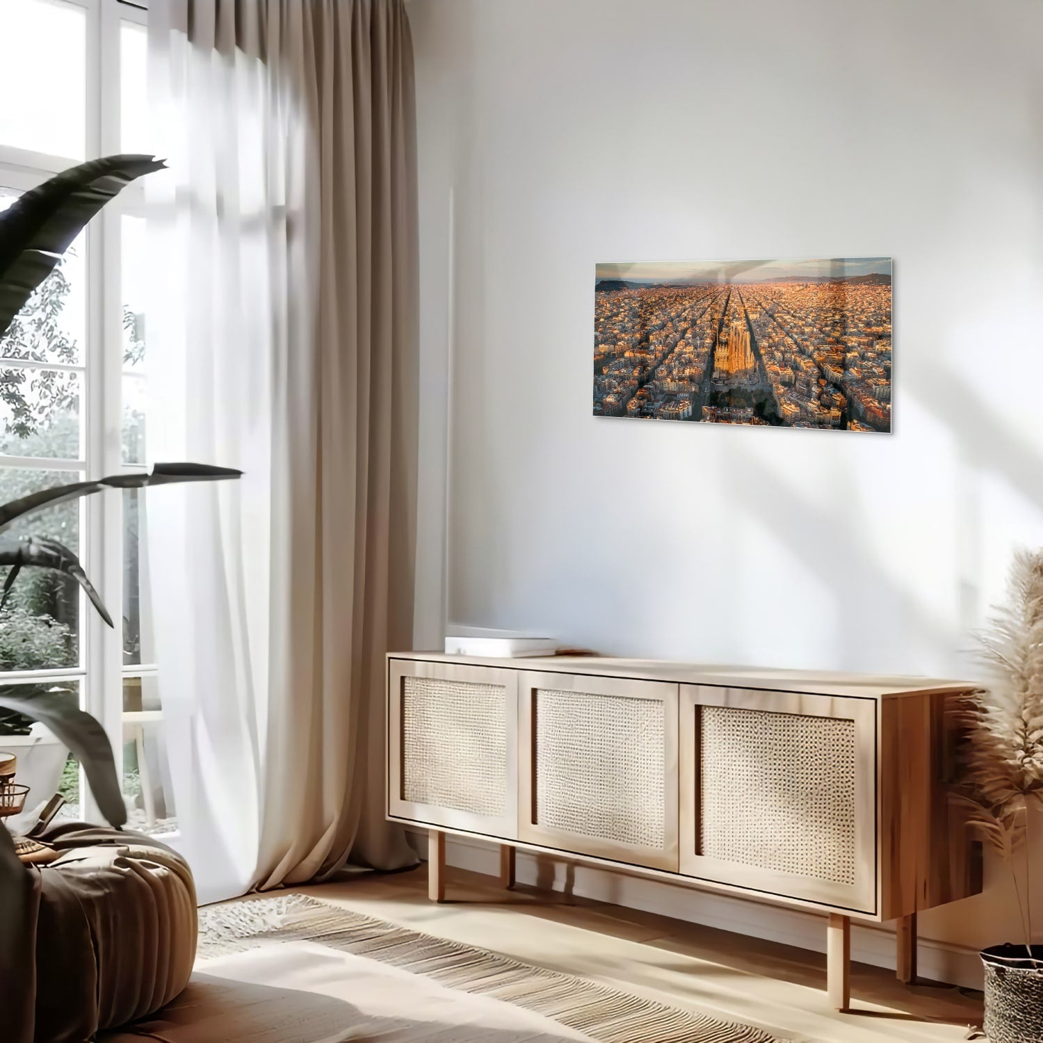 Glasbild mit atemberaubendem Stadtblick bei Sonnenuntergang – Glasbild aus Sicherheitsglas, Größe 100x50