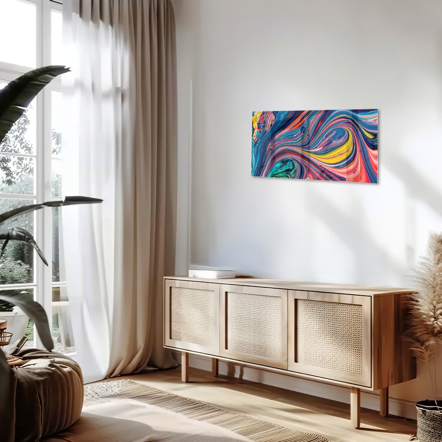 Farbenfrohes abstraktes Glasbild für ein modernes Interieur – Glasbild aus Sicherheitsglas, Größe 100x50