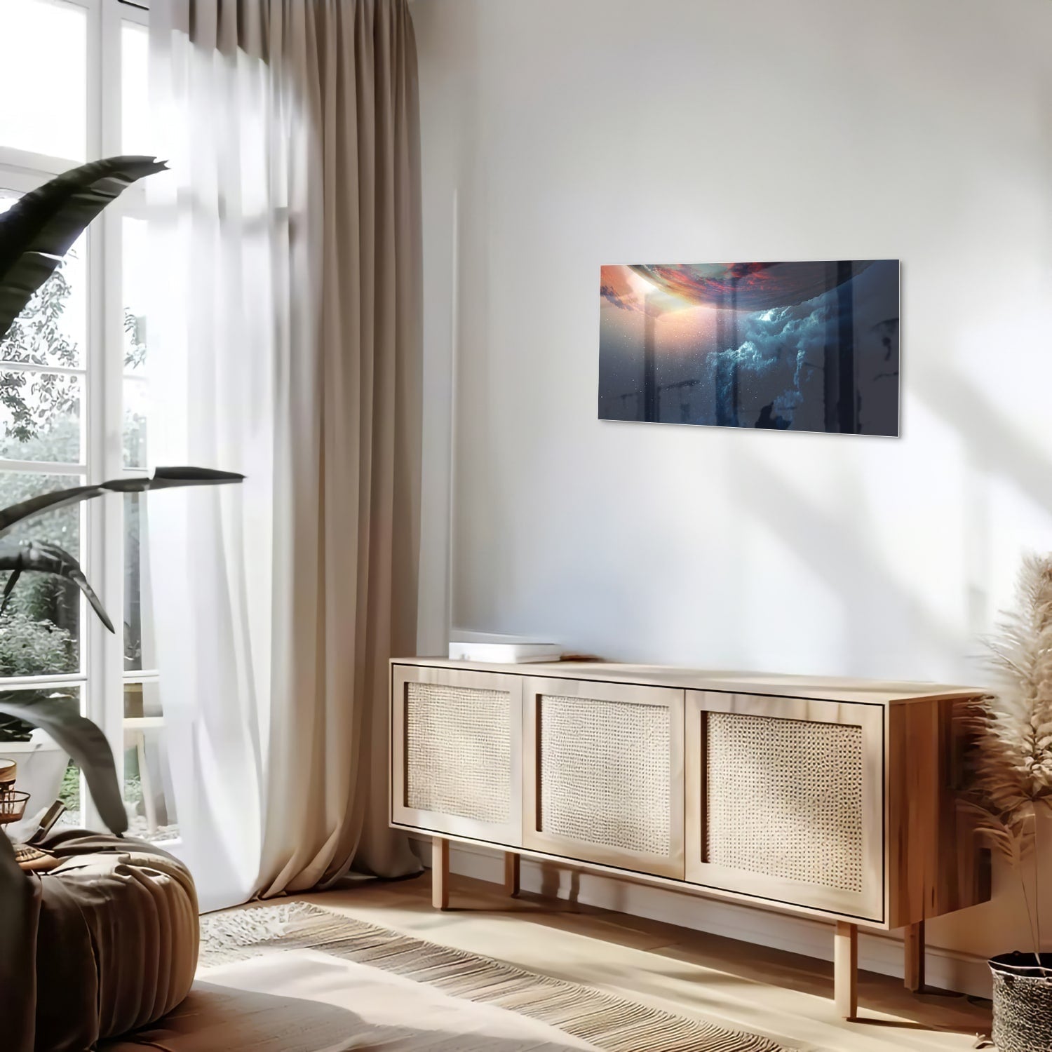 Glasbild mit kosmischem Ausblick – Glasbild aus Sicherheitsglas, Größe 100x50