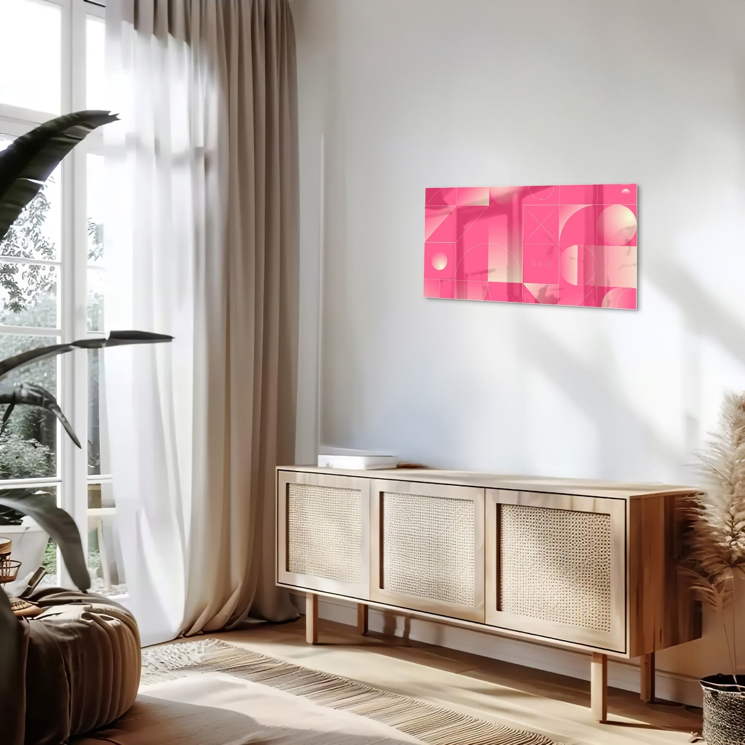 Modernes Glasbild in frischen Rosatönen – Glasbild aus Sicherheitsglas, Größe 100x50