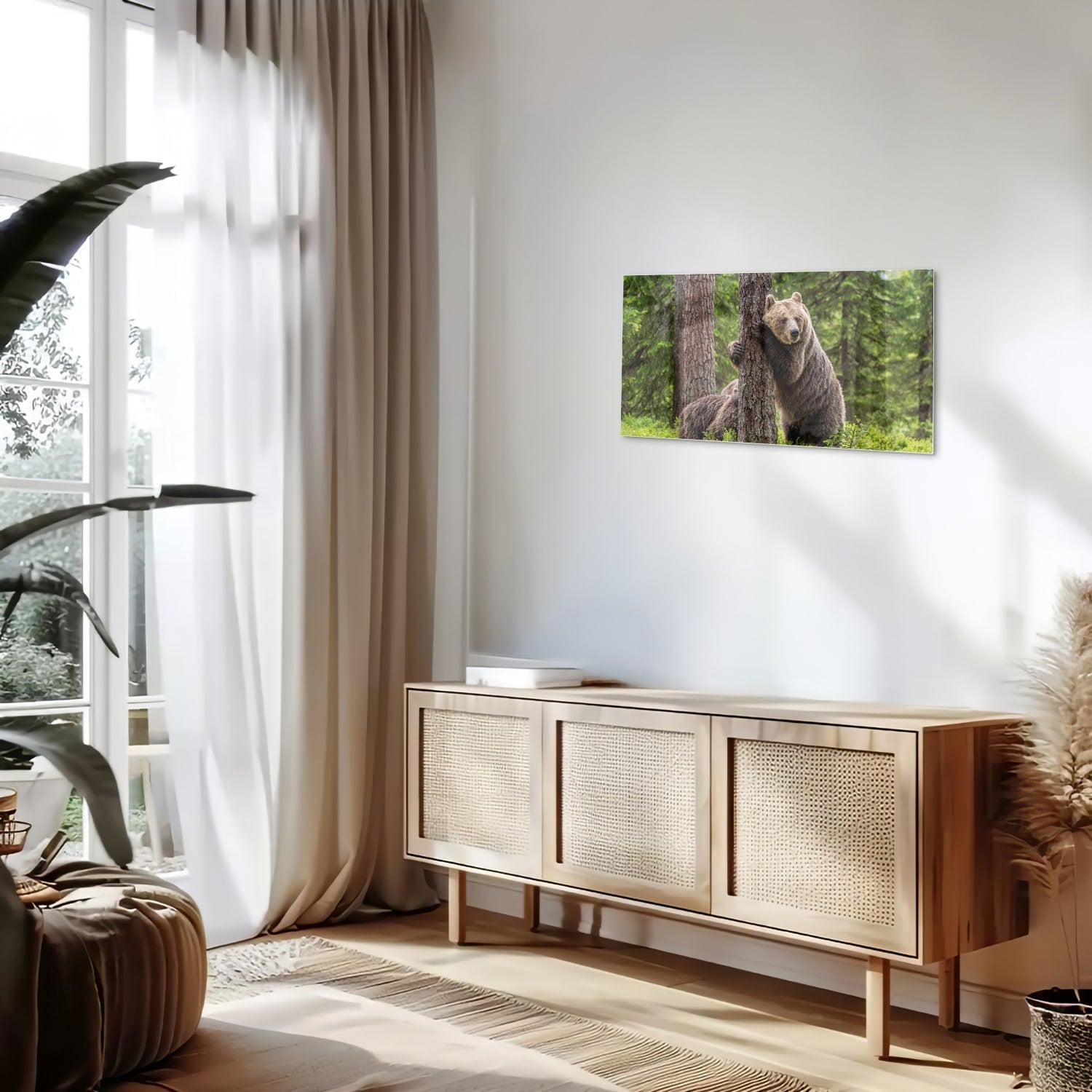 Glasbild mit beeindruckenden Grizzlybären in der Wildnis – Glasbild aus Sicherheitsglas, Größe 100x50