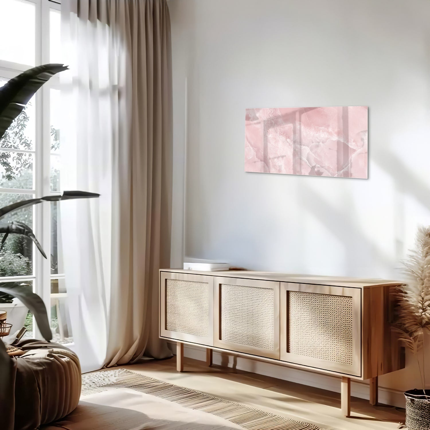 Elegantes Glasbild in sanften Rosatönen – Glasbild aus Sicherheitsglas, Größe 100x50