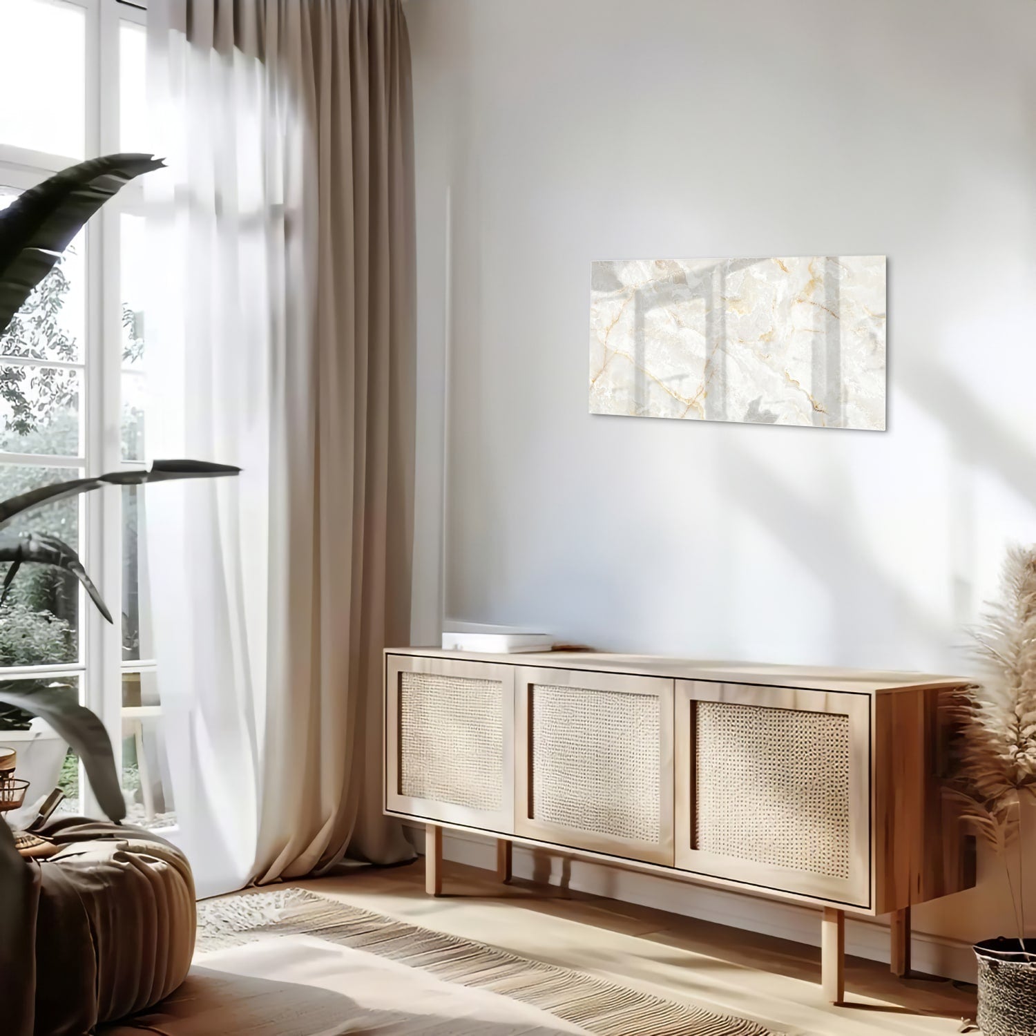 Elegantes Glasbild mit Gold und Grau – Glasbild aus Sicherheitsglas, Größe 100x50