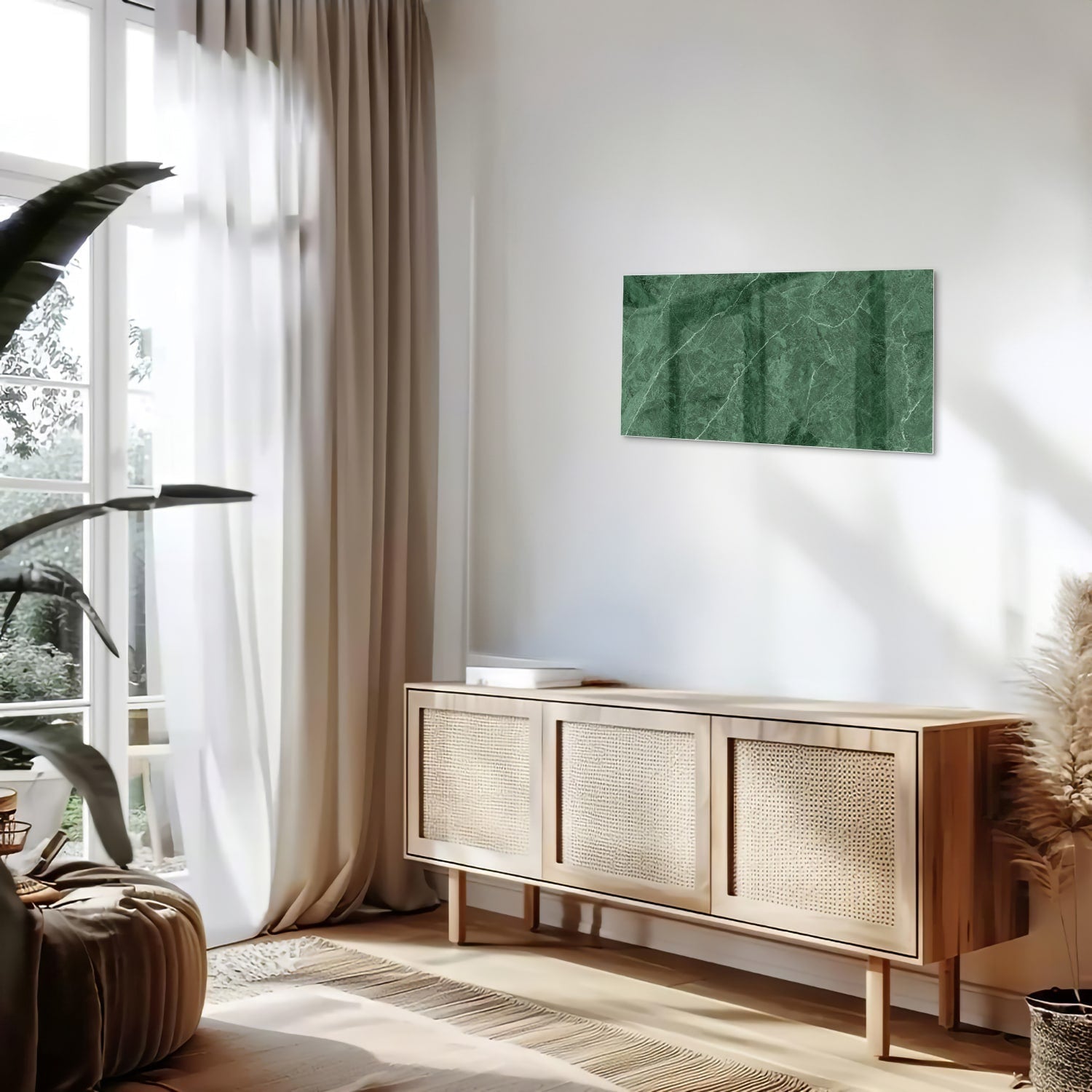 Grünes Glasbild mit Marmoroptik – Glasbild aus Sicherheitsglas, Größe 100x50