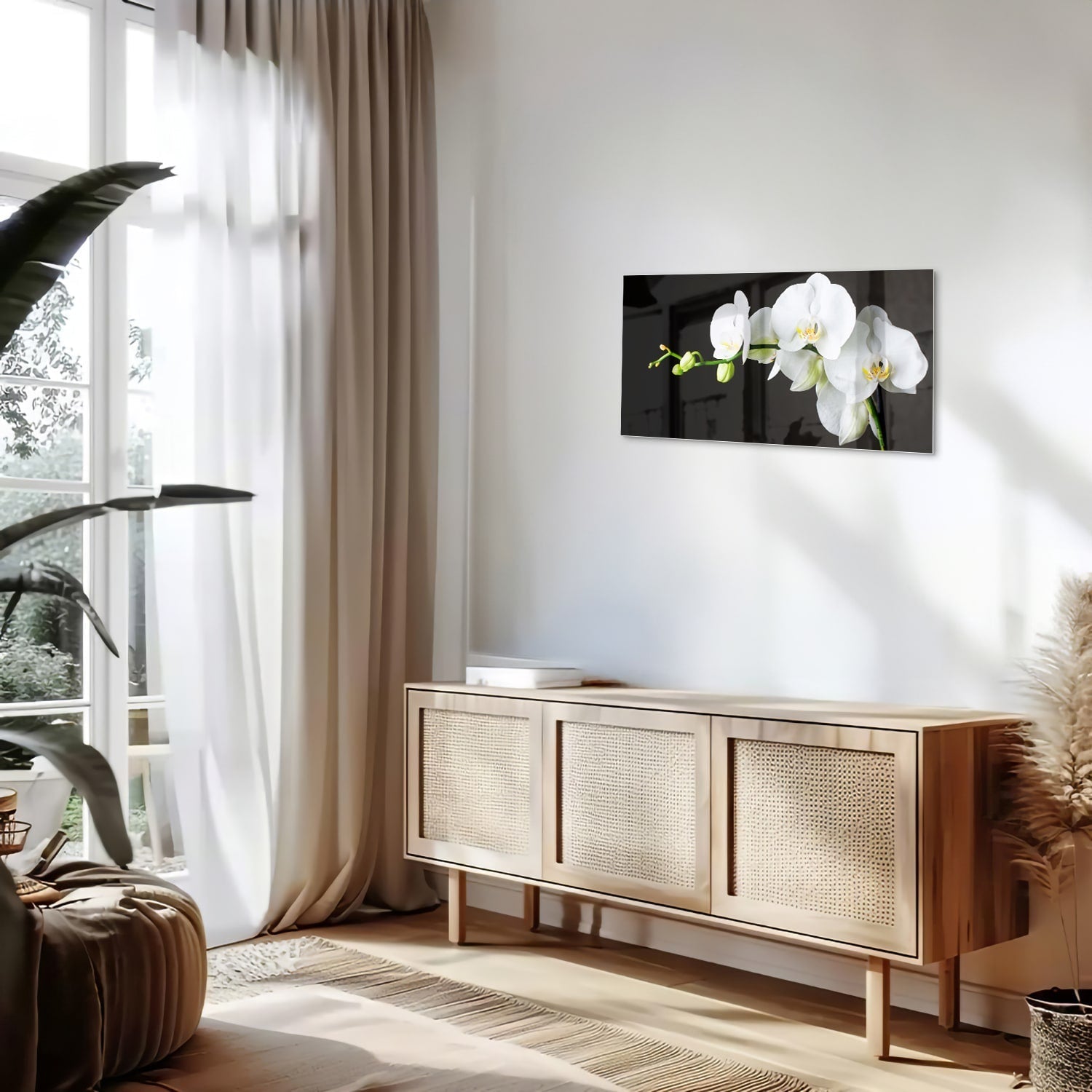 Elegantes Glasbild mit weißen Orchideen – Glasbild aus Sicherheitsglas, Größe 100x50