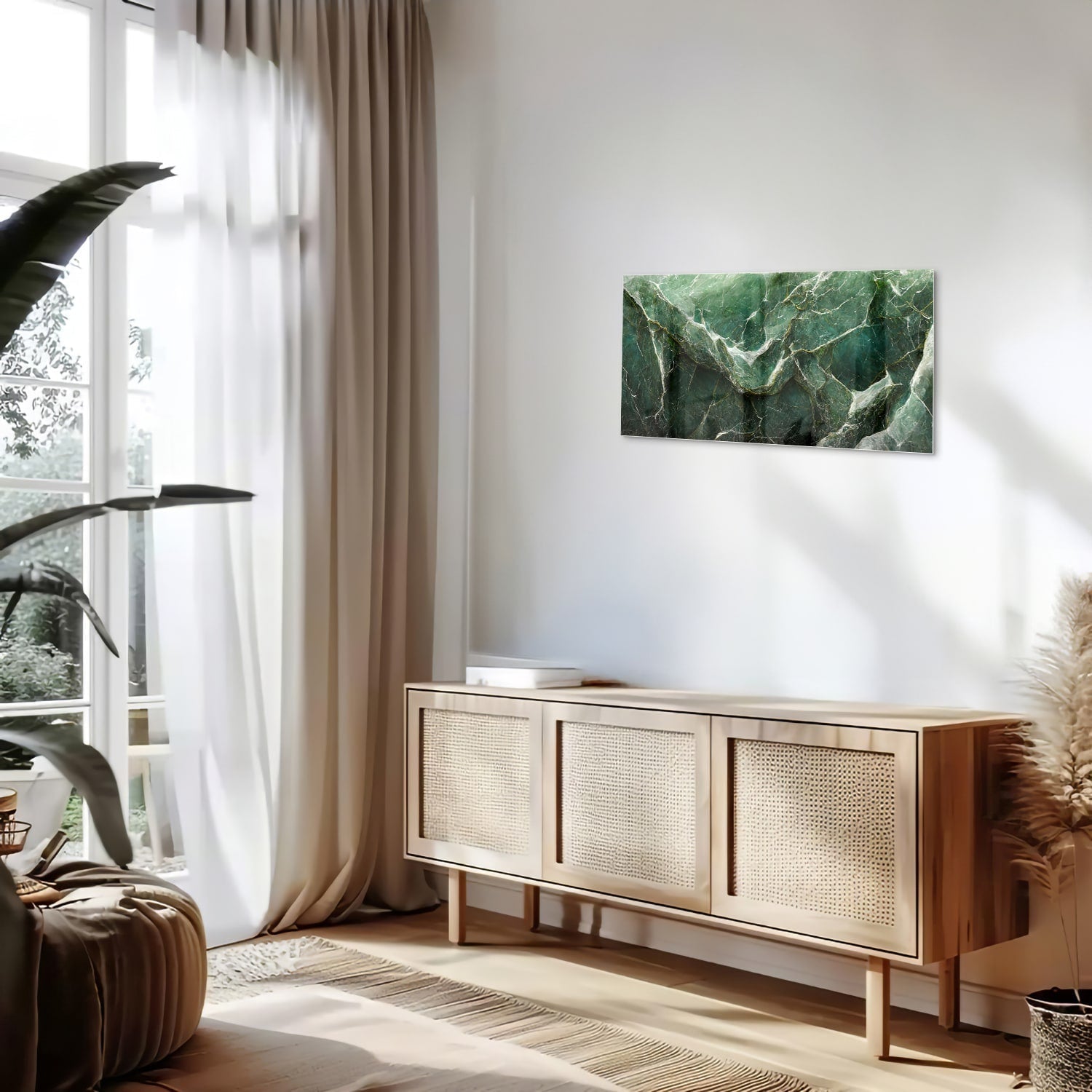 Glasbild mit grüner Marmoroptik – Glasbild aus Sicherheitsglas, Größe 100x50