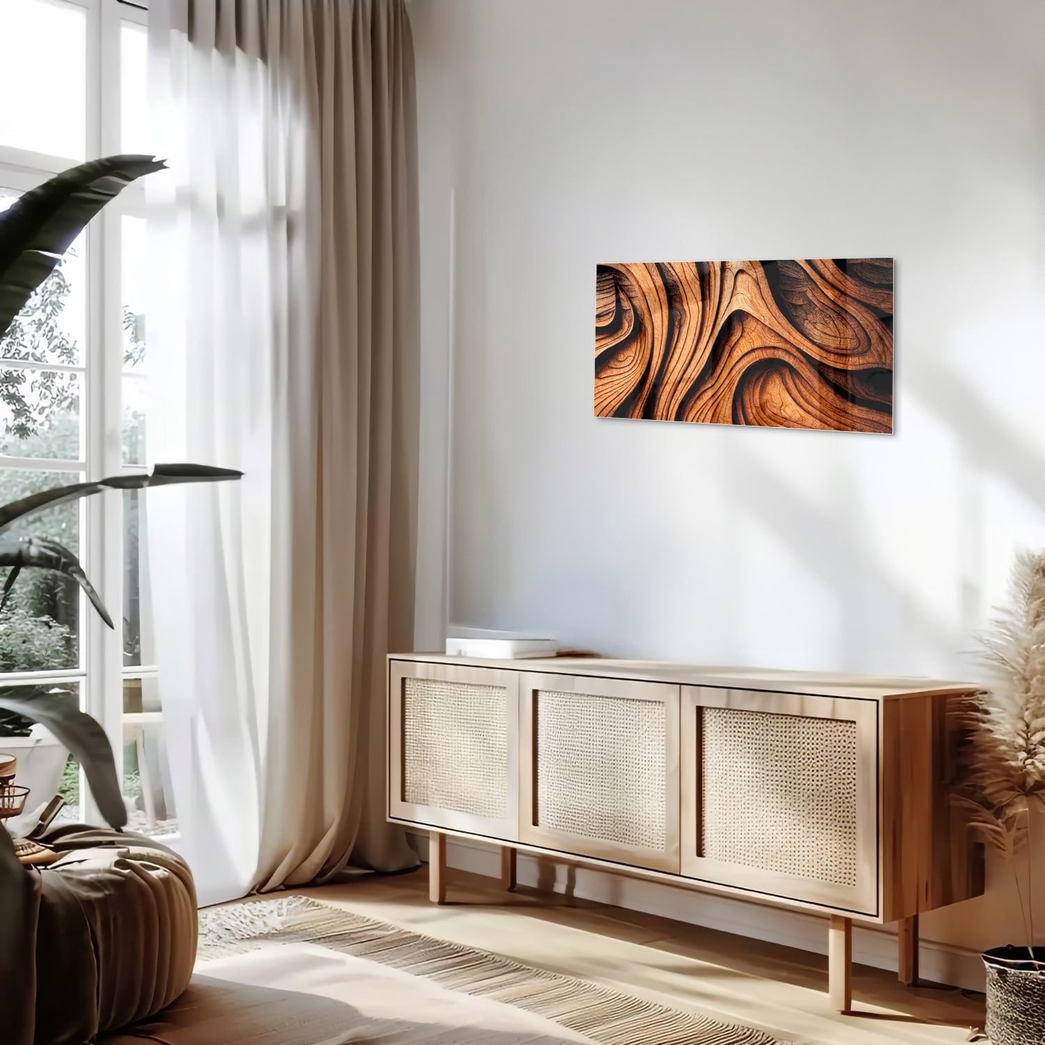 Elegantes Glasbild mit Holzstruktur – Glasbild aus Sicherheitsglas, Größe 100x50