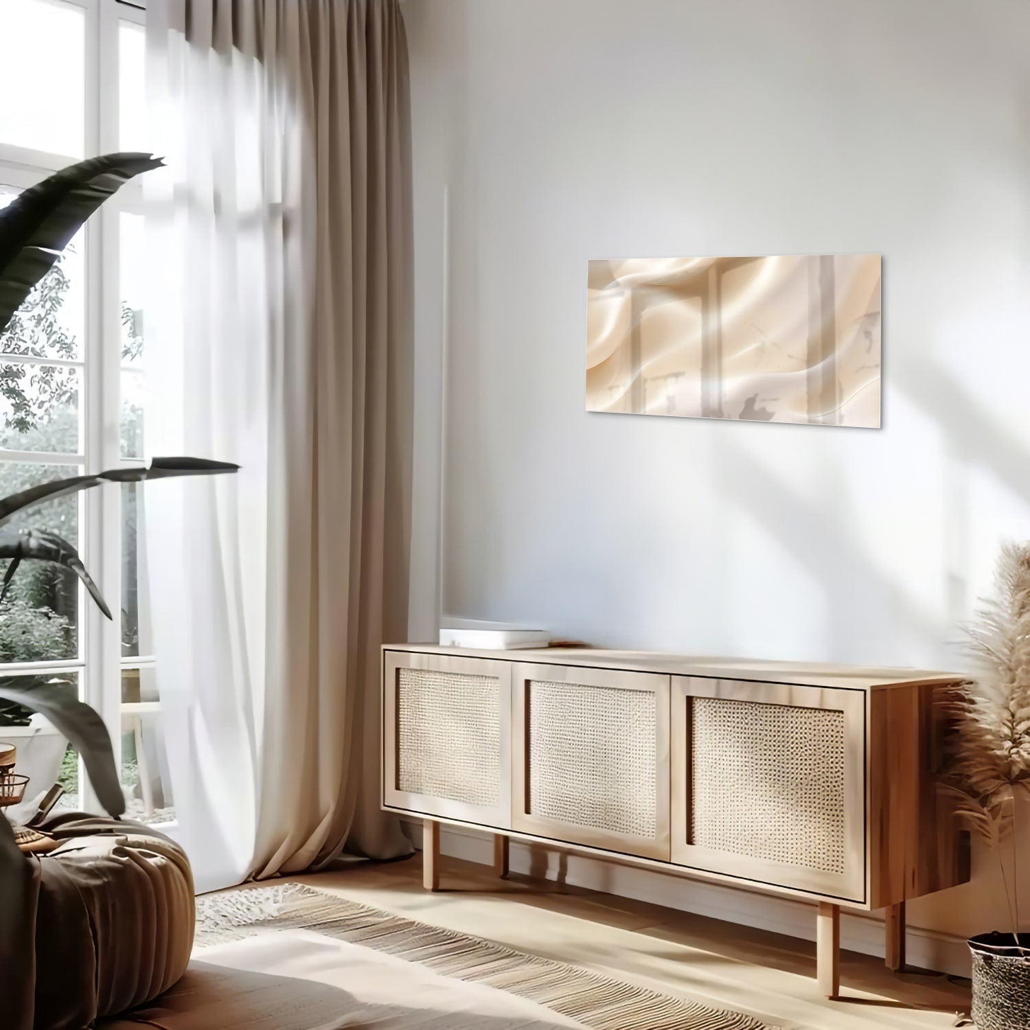 Minimalistisches Glasbild mit warmen Farbtönen – Glasbild aus Sicherheitsglas, Größe 100x50