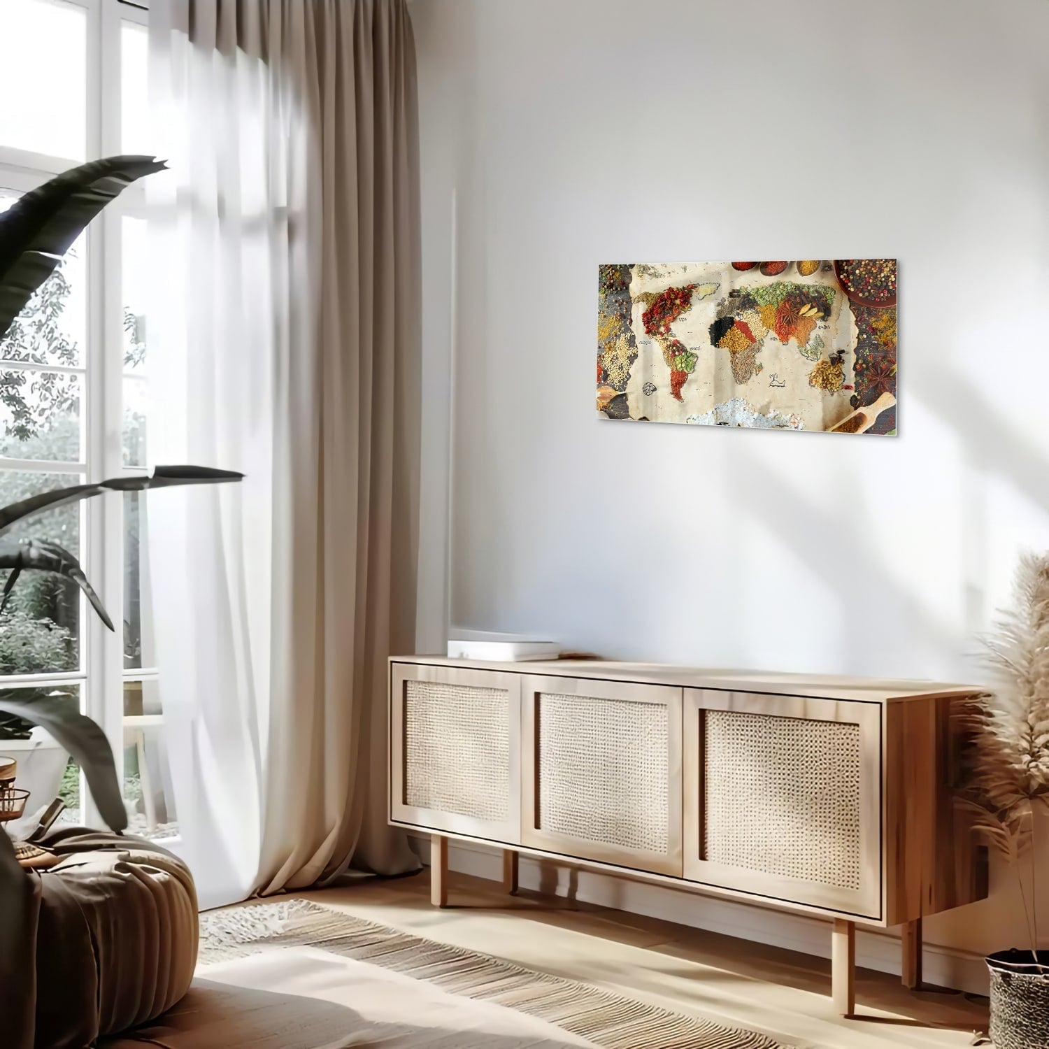 Farbenfrohes Glasbild mit Früchten und Gewürzen – Glasbild aus Sicherheitsglas, Größe 100x50