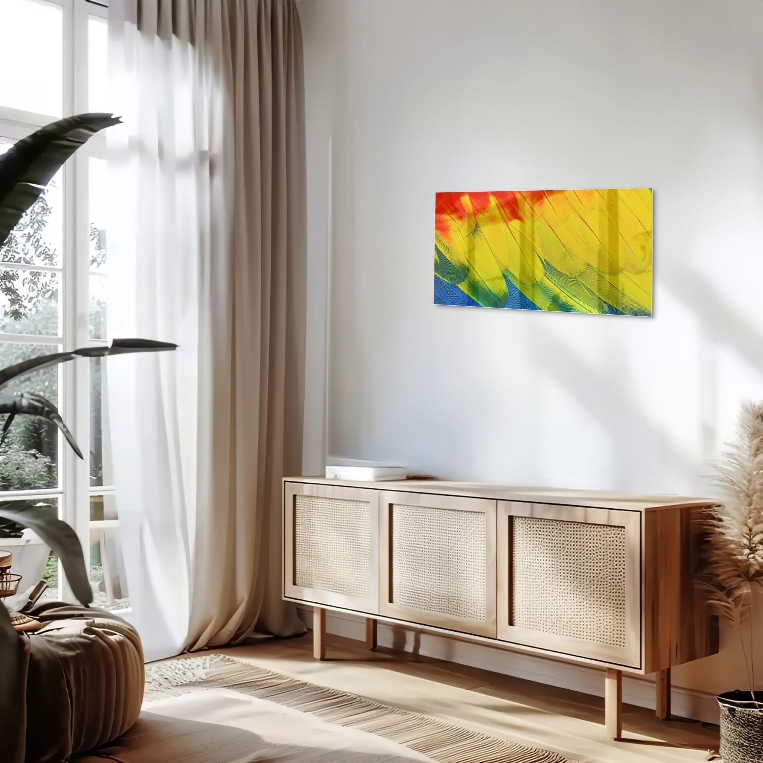 Farbenfrohes Glasbild mit abstrakten Wellen – Glasbild aus Sicherheitsglas, Größe 100x50